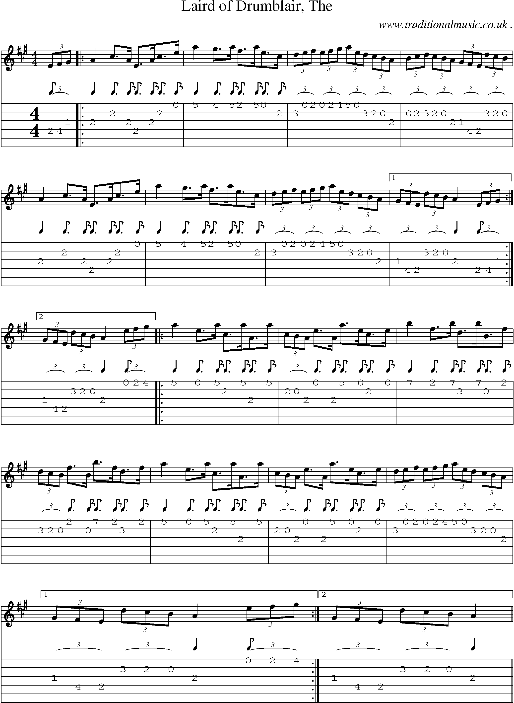 Sheet-music  score, Chords and Guitar Tabs for Laird Of Drumblair The