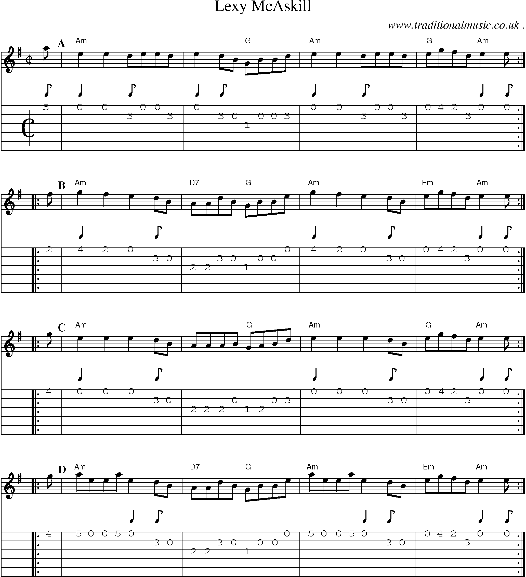 Sheet-music  score, Chords and Guitar Tabs for Lexy Mcaskill