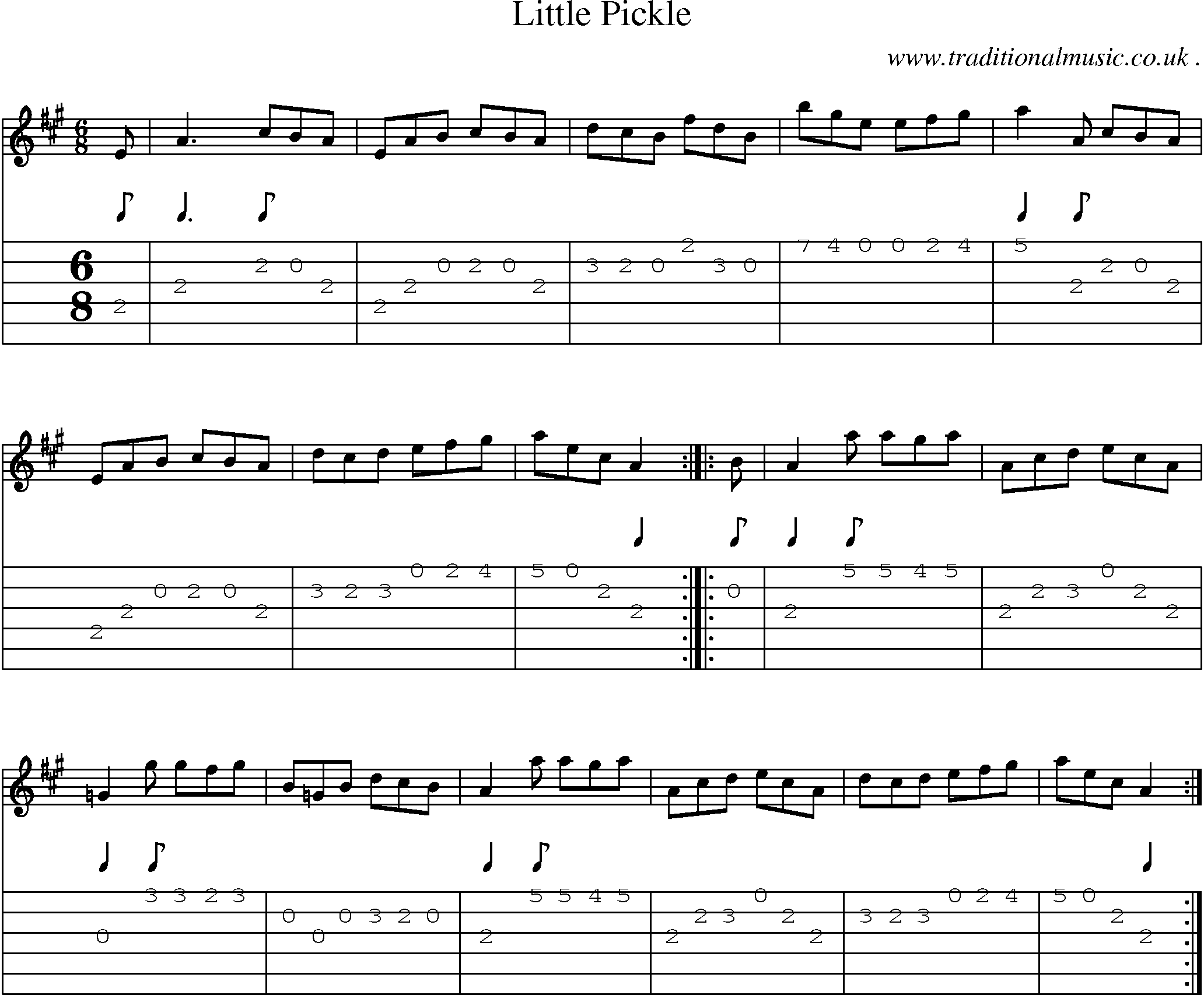 Sheet-music  score, Chords and Guitar Tabs for Little Pickle