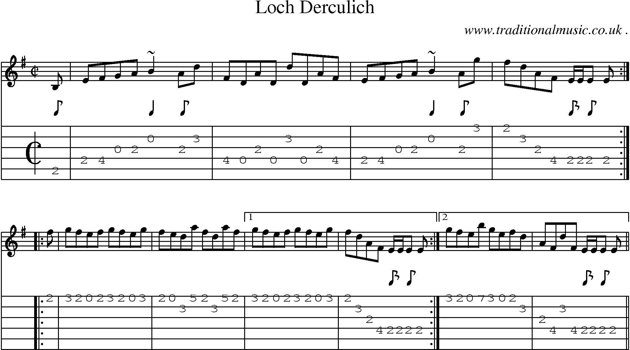 Sheet-music  score, Chords and Guitar Tabs for Loch Derculich