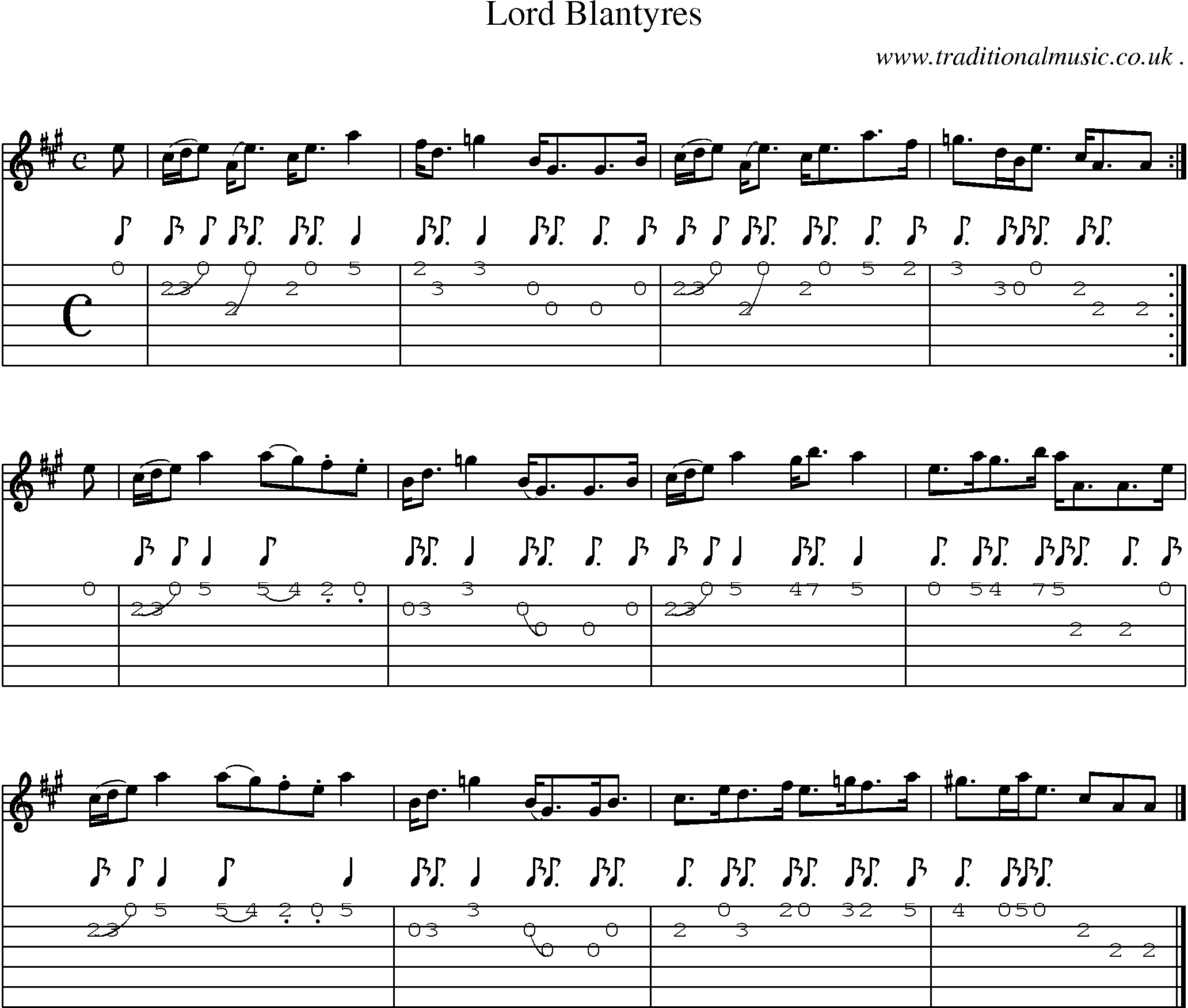 Sheet-music  score, Chords and Guitar Tabs for Lord Blantyres