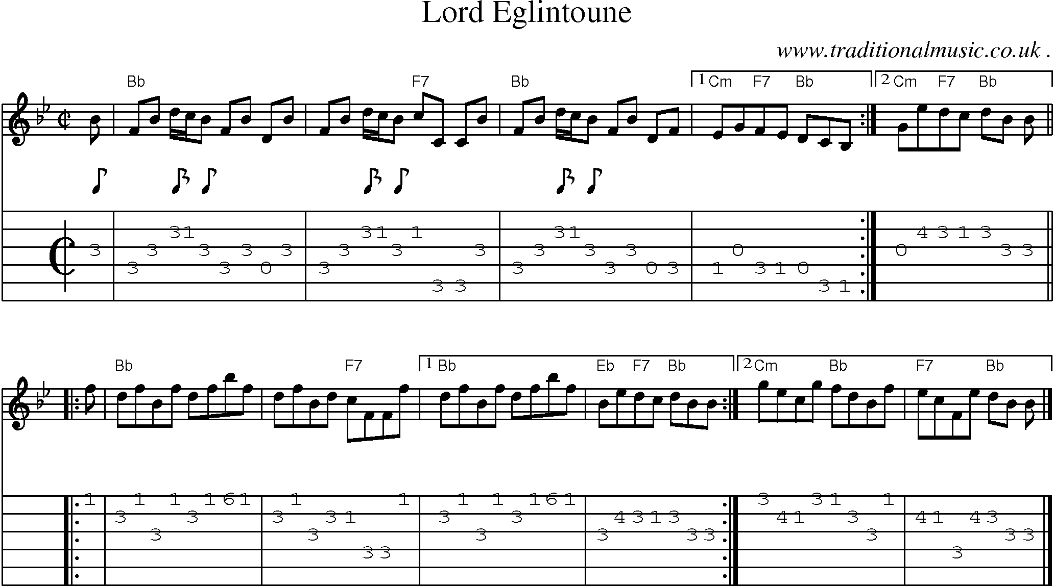 Sheet-music  score, Chords and Guitar Tabs for Lord Eglintoune