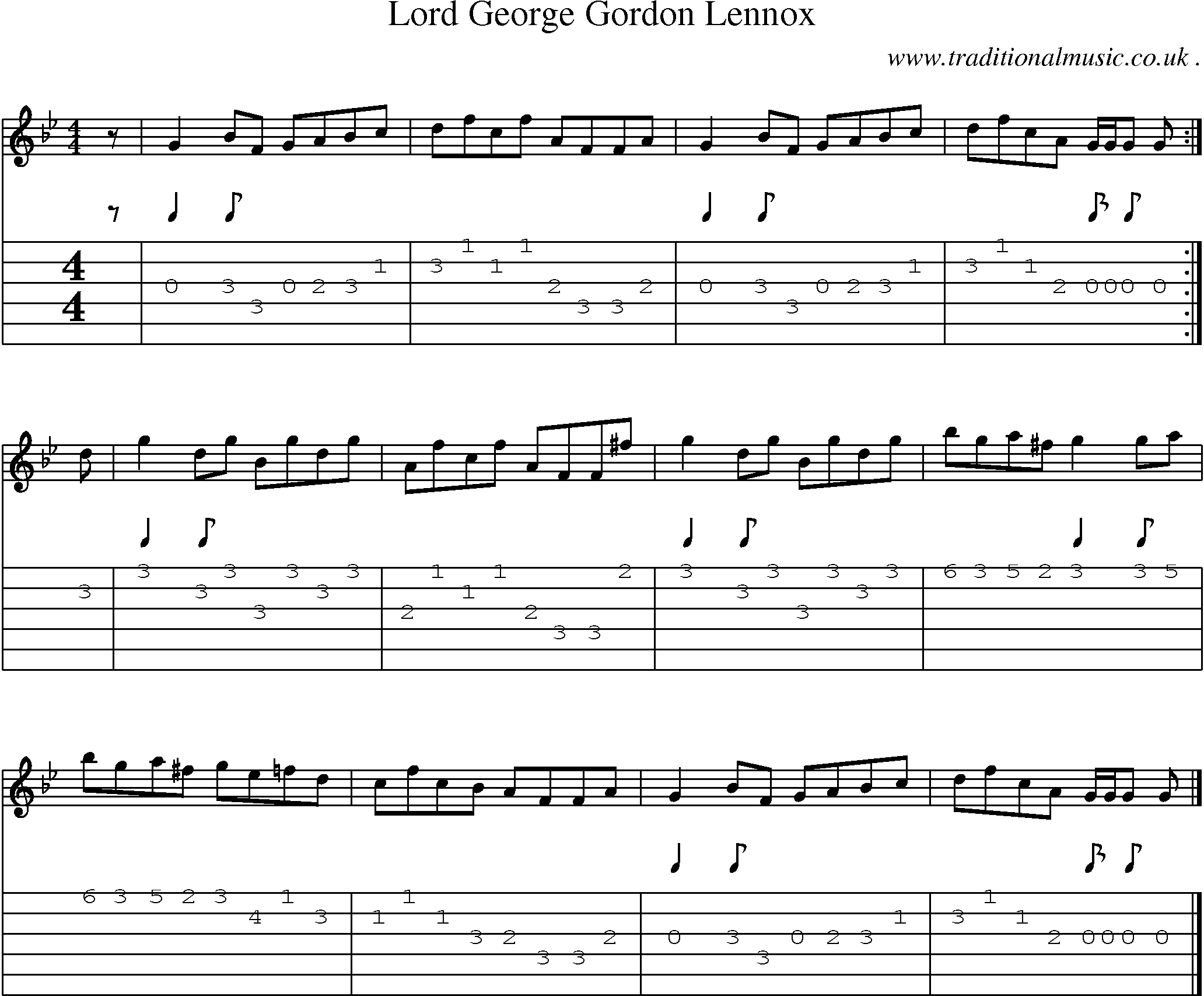 Sheet-music  score, Chords and Guitar Tabs for Lord George Gordon Lennox