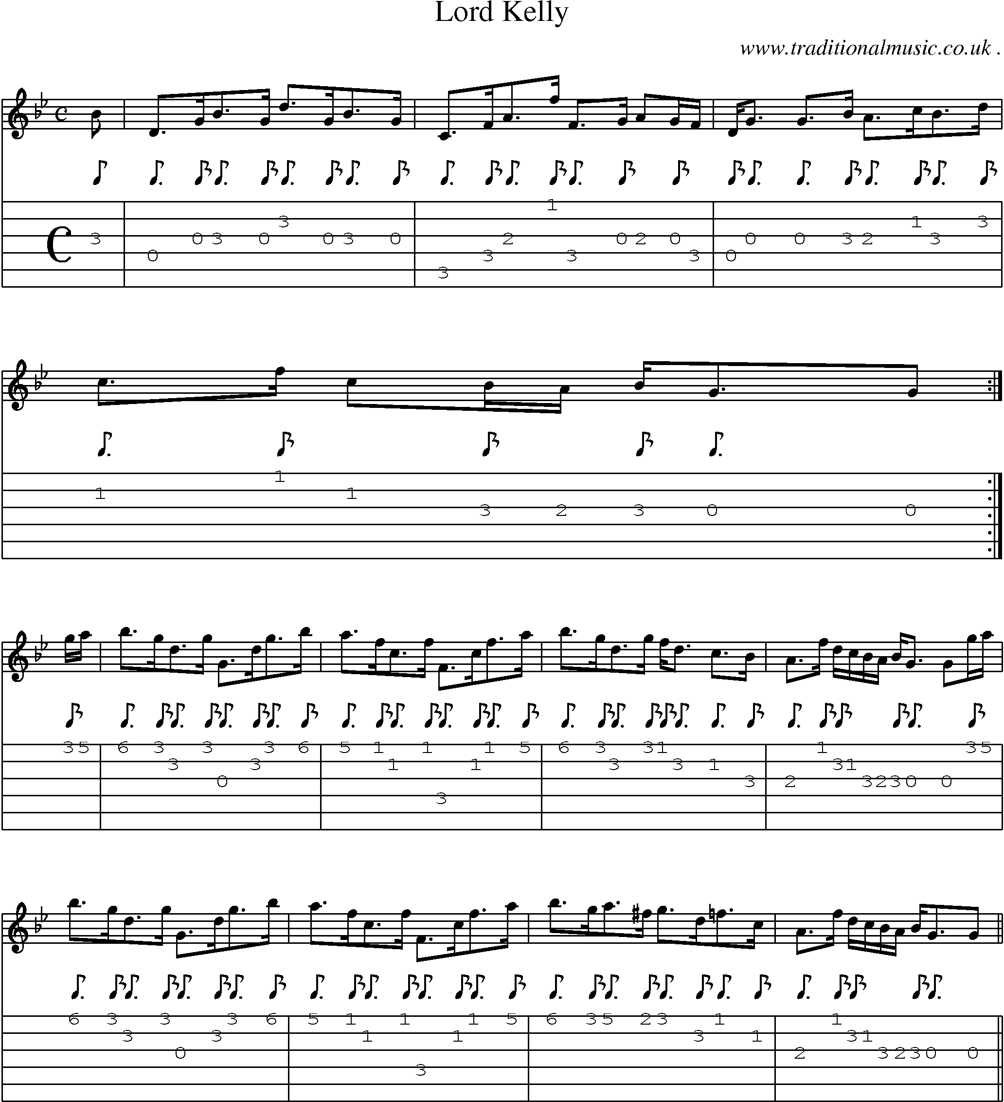 Sheet-music  score, Chords and Guitar Tabs for Lord Kelly