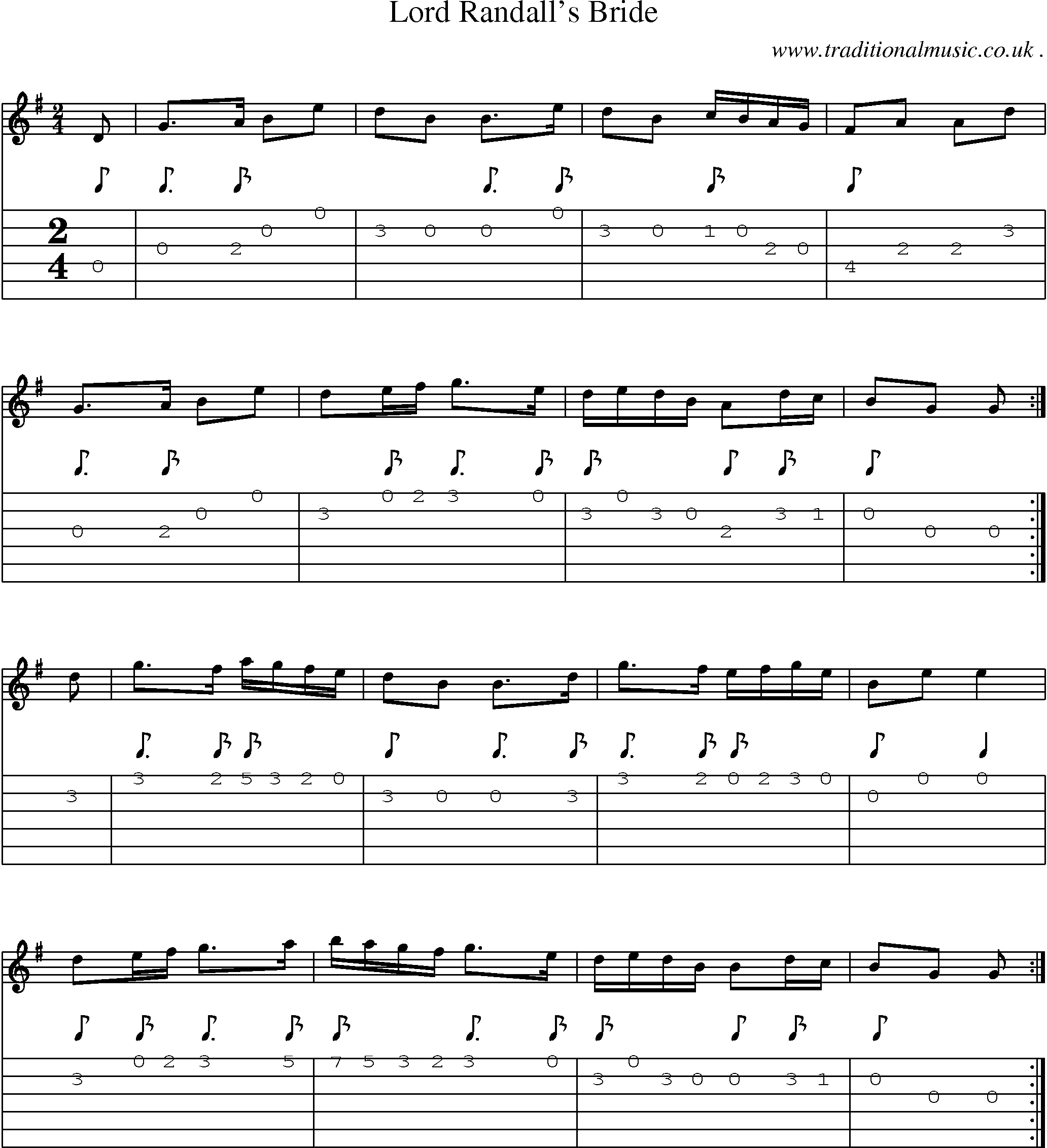 Sheet-music  score, Chords and Guitar Tabs for Lord Randalls Bride