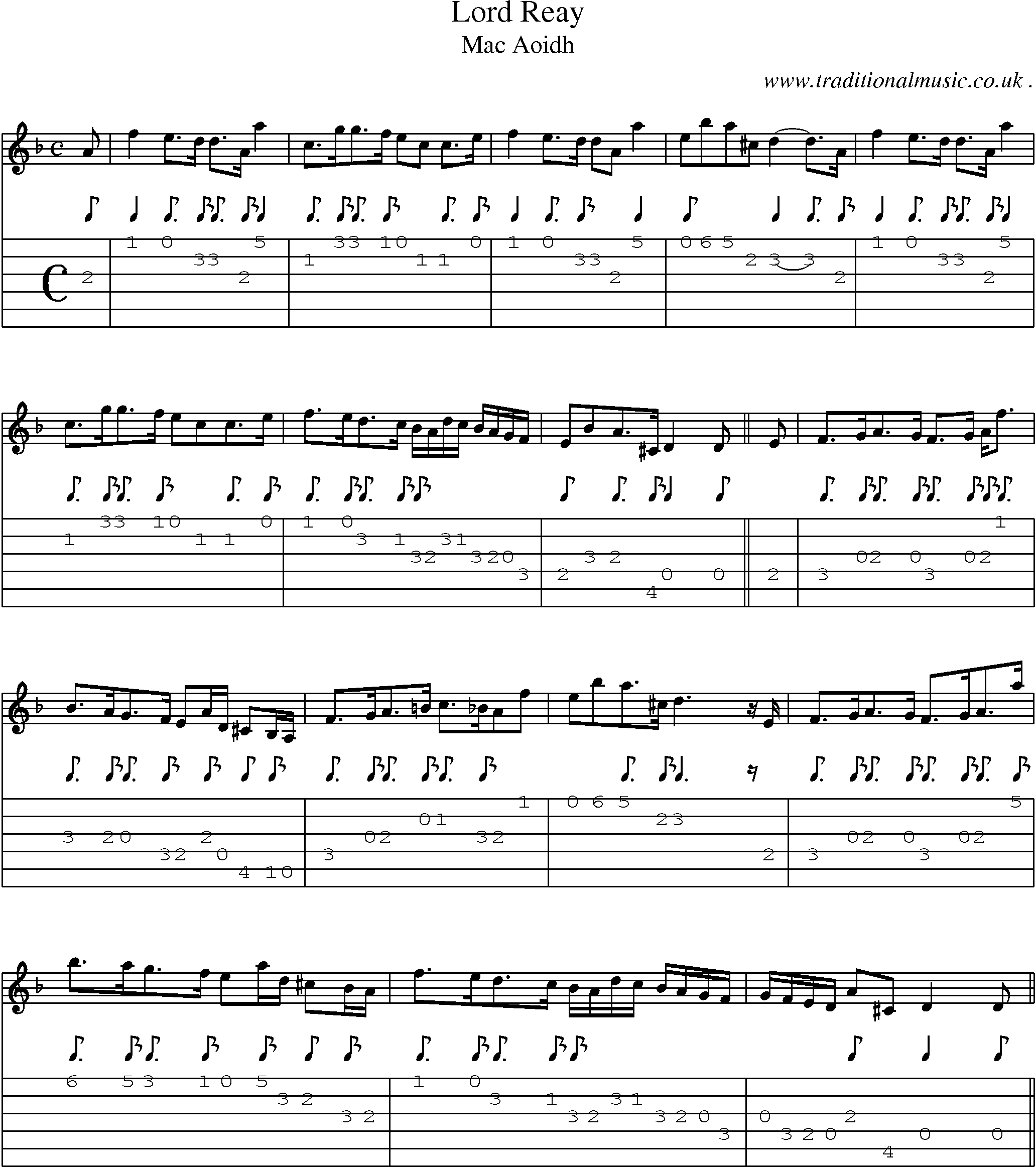 Sheet-music  score, Chords and Guitar Tabs for Lord Reay