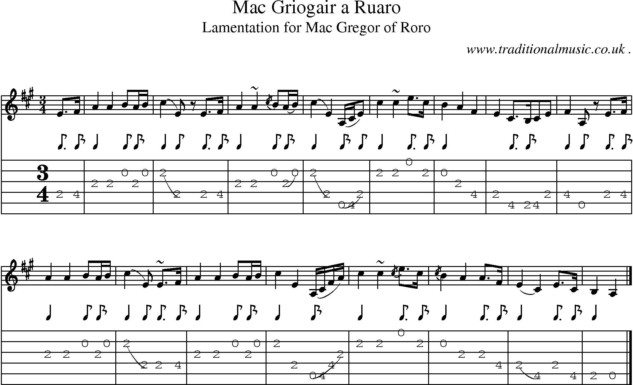 Sheet-music  score, Chords and Guitar Tabs for Mac Griogair A Ruaro