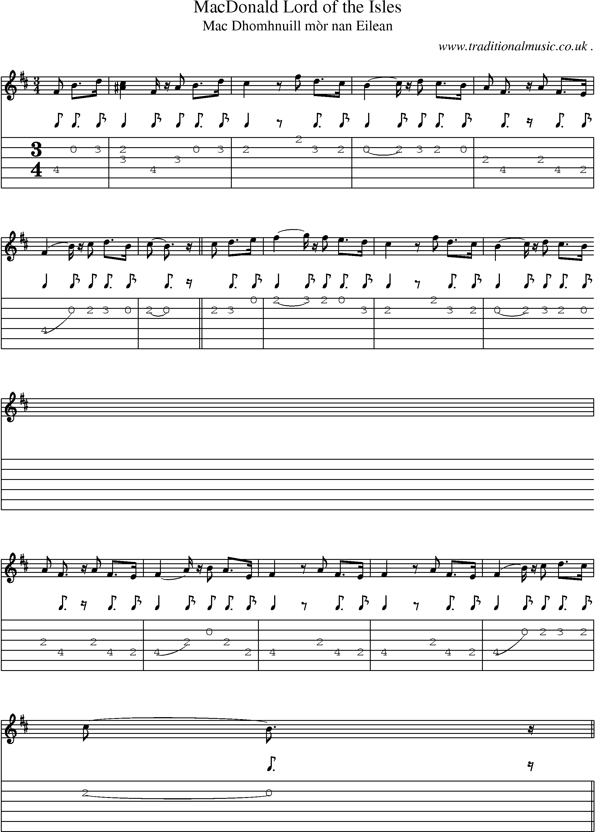 Sheet-music  score, Chords and Guitar Tabs for Macdonald Lord Of The Isles