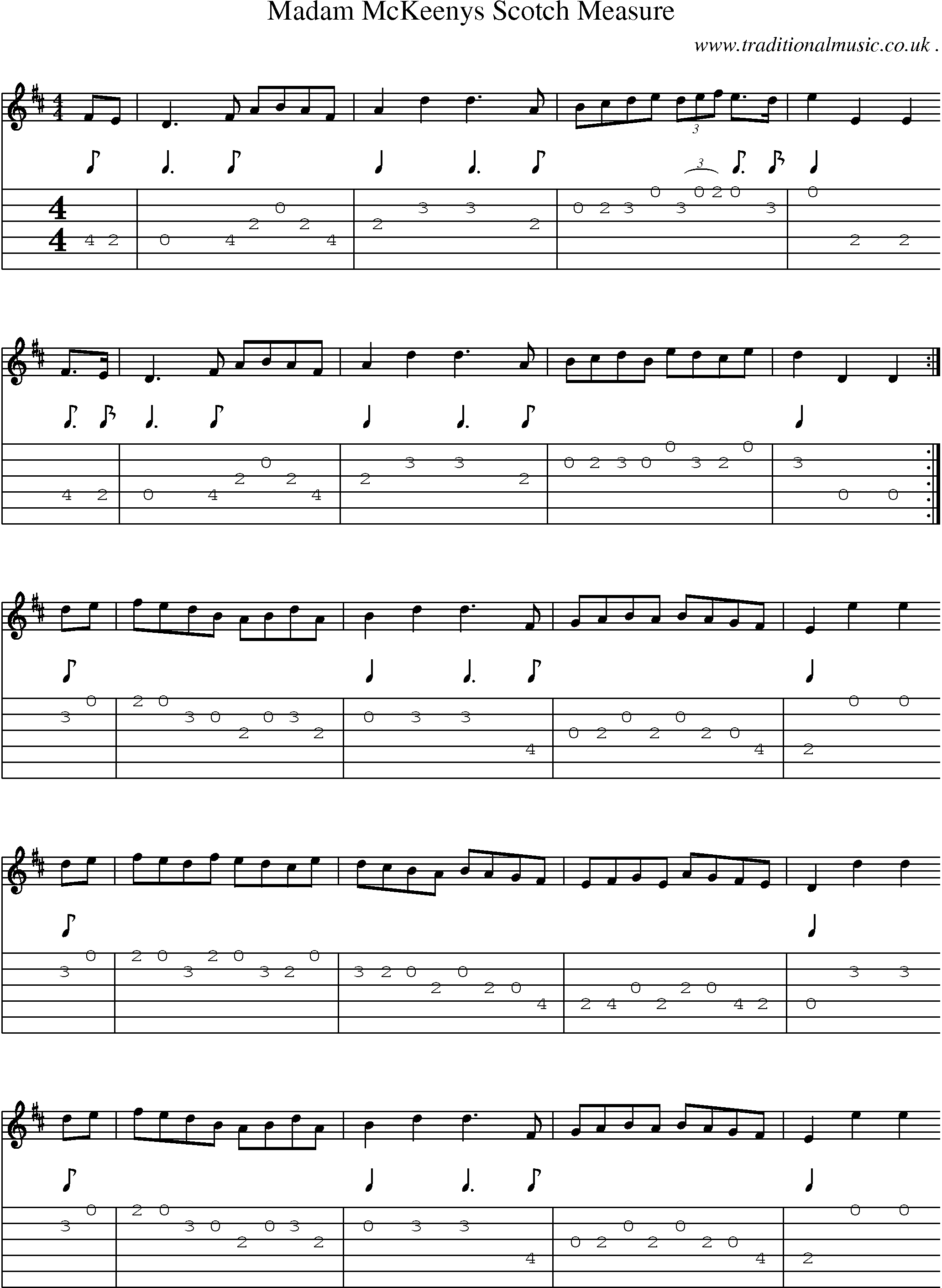 Sheet-music  score, Chords and Guitar Tabs for Madam Mckeenys Scotch Measure