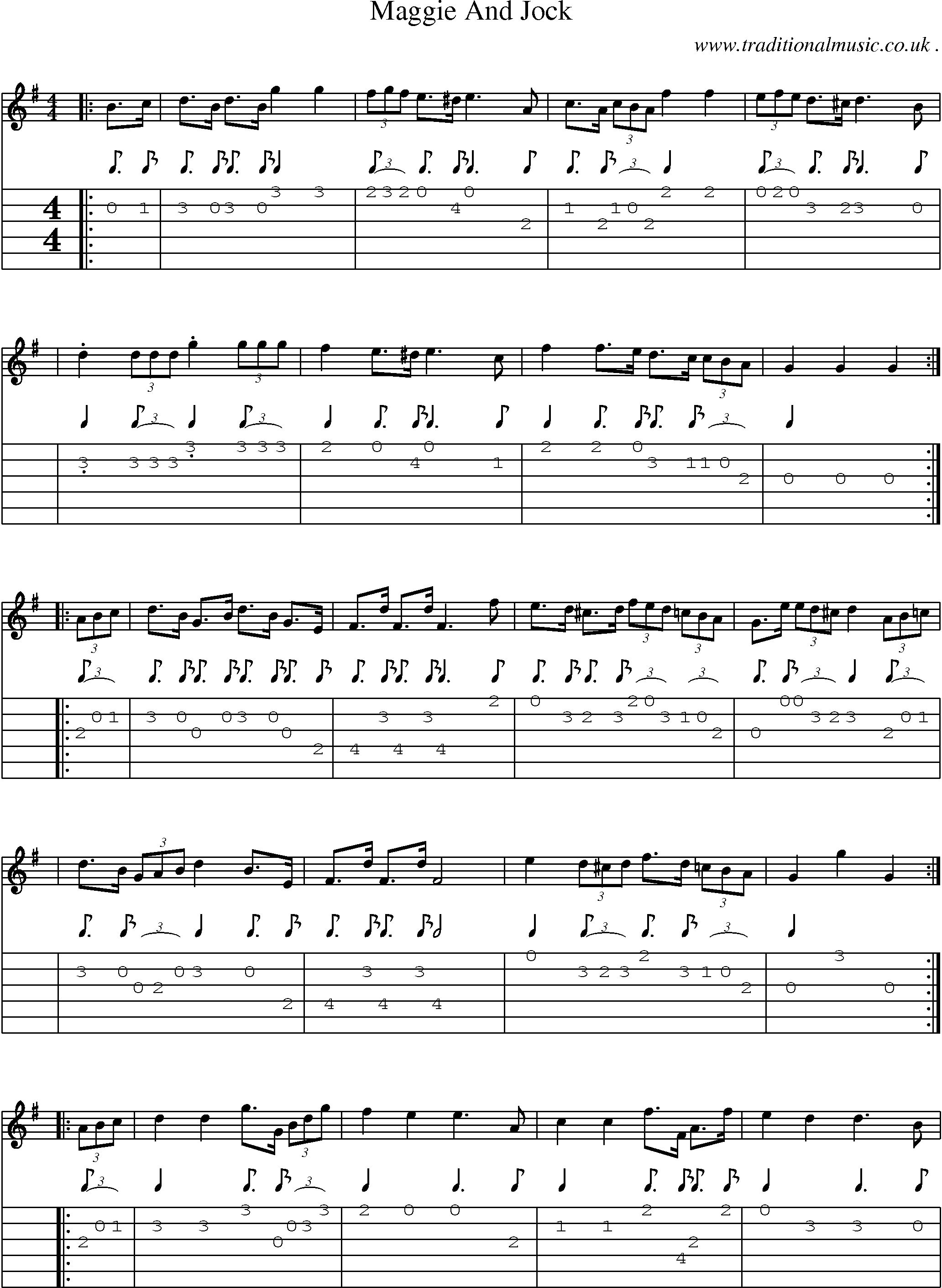 Sheet-music  score, Chords and Guitar Tabs for Maggie And Jock