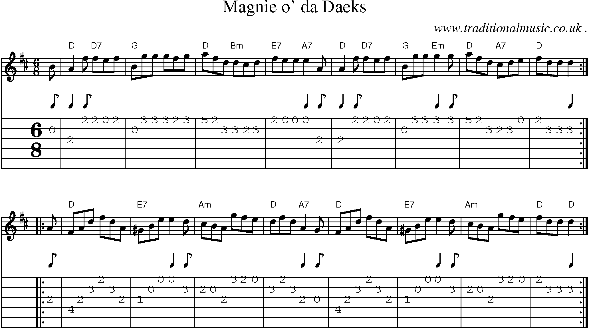 Sheet-music  score, Chords and Guitar Tabs for Magnie O Da Daeks