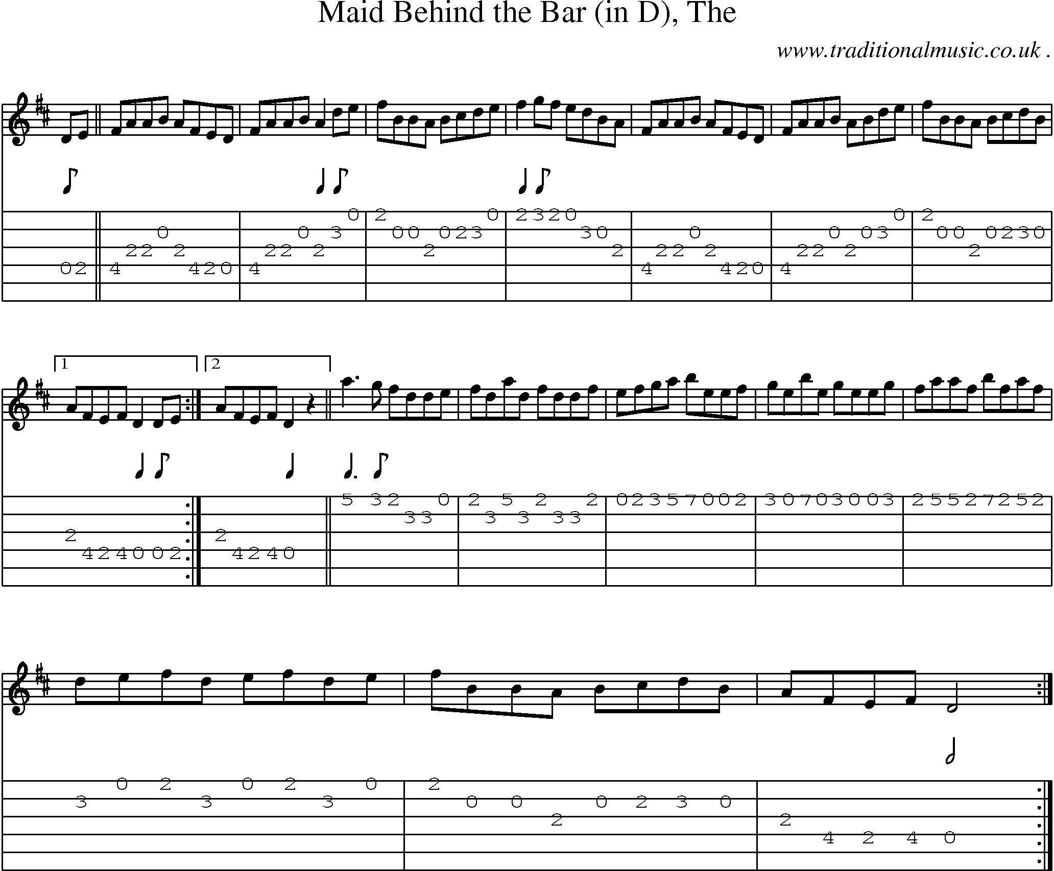 Sheet-music  score, Chords and Guitar Tabs for Maid Behind The Bar In D The
