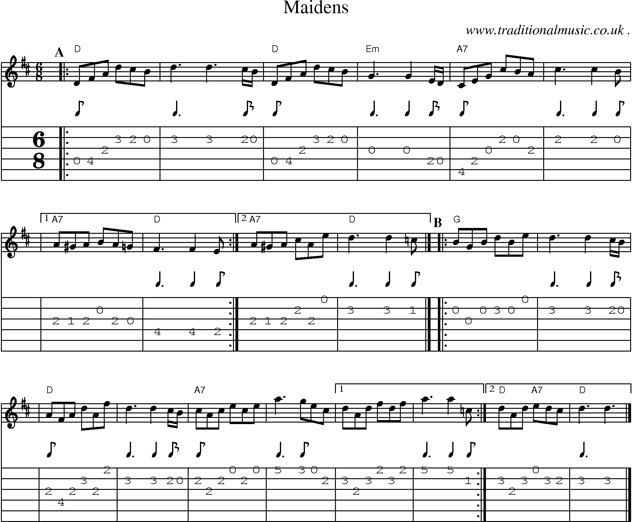 Sheet-music  score, Chords and Guitar Tabs for Maidens