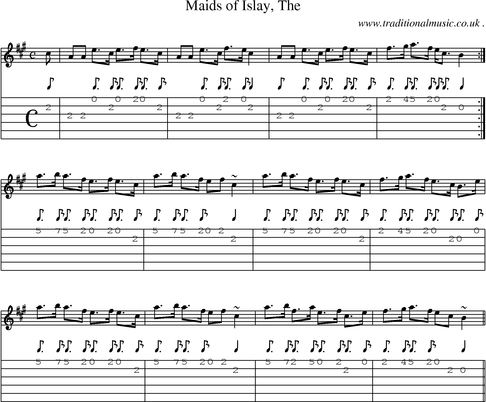 Sheet-music  score, Chords and Guitar Tabs for Maids Of Islay The