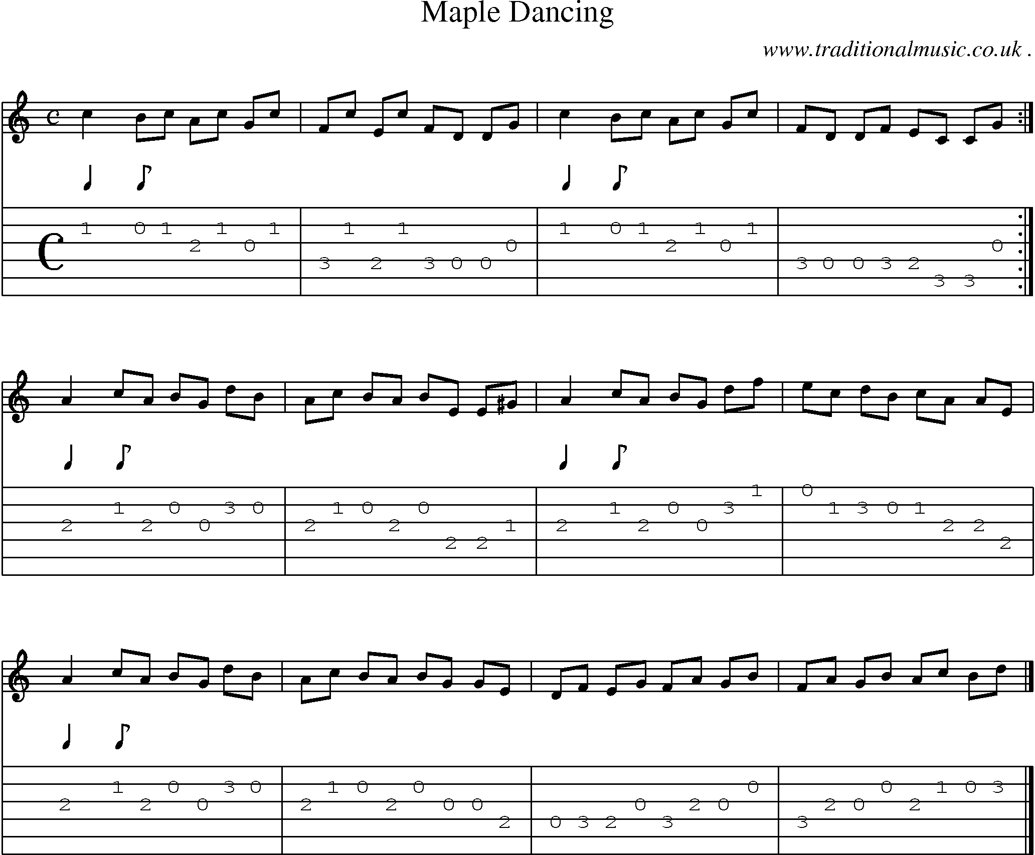 Sheet-music  score, Chords and Guitar Tabs for Maple Dancing