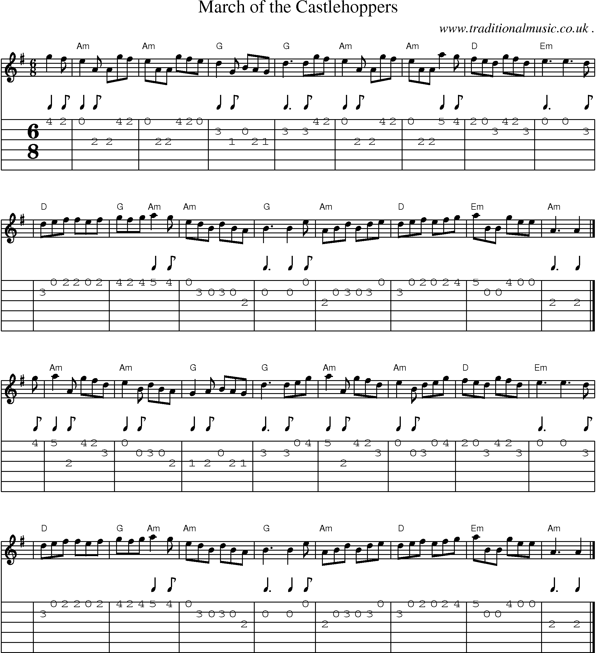 Sheet-music  score, Chords and Guitar Tabs for March Of The Castlehoppers