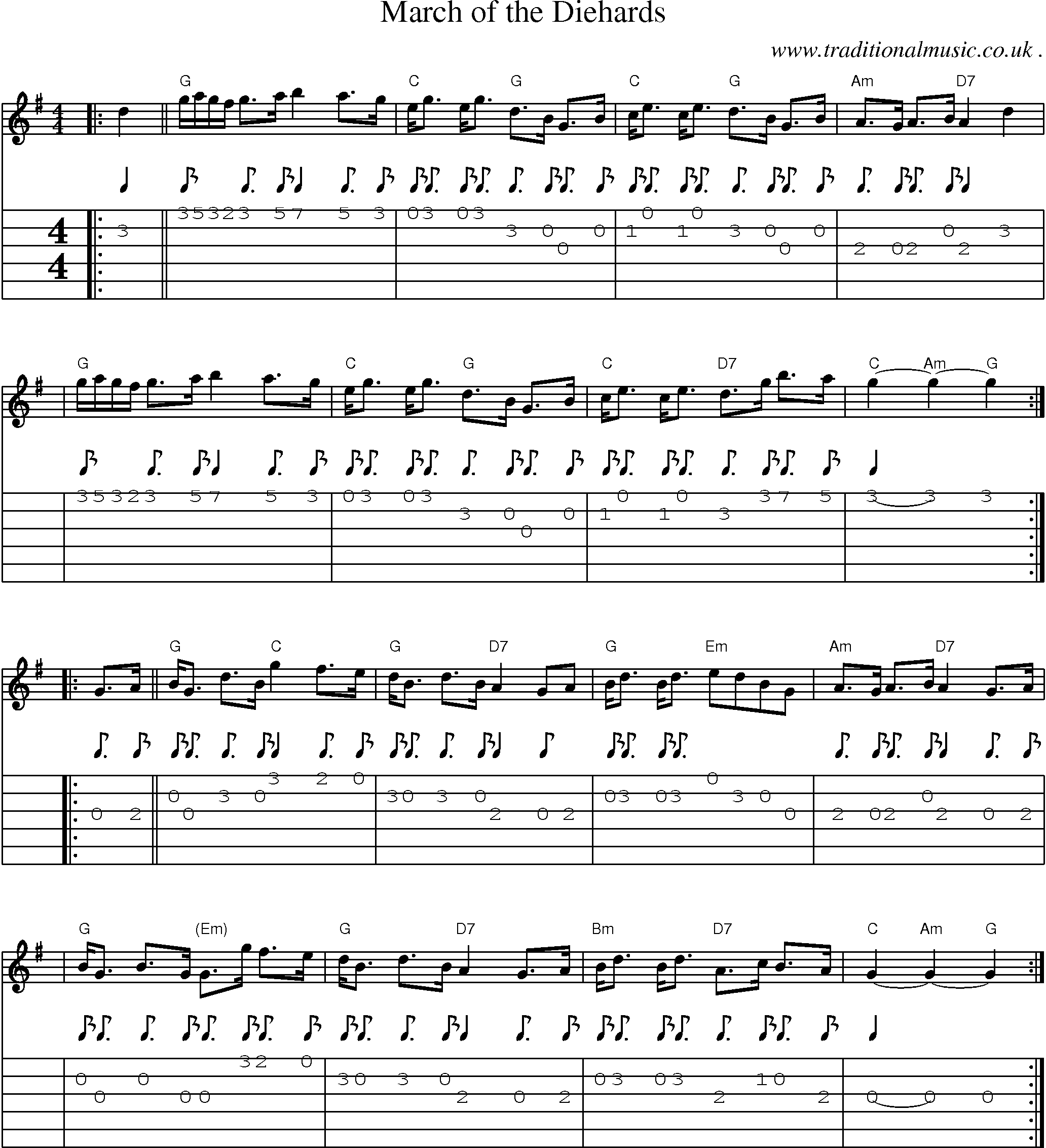 Sheet-music  score, Chords and Guitar Tabs for March Of The Diehards