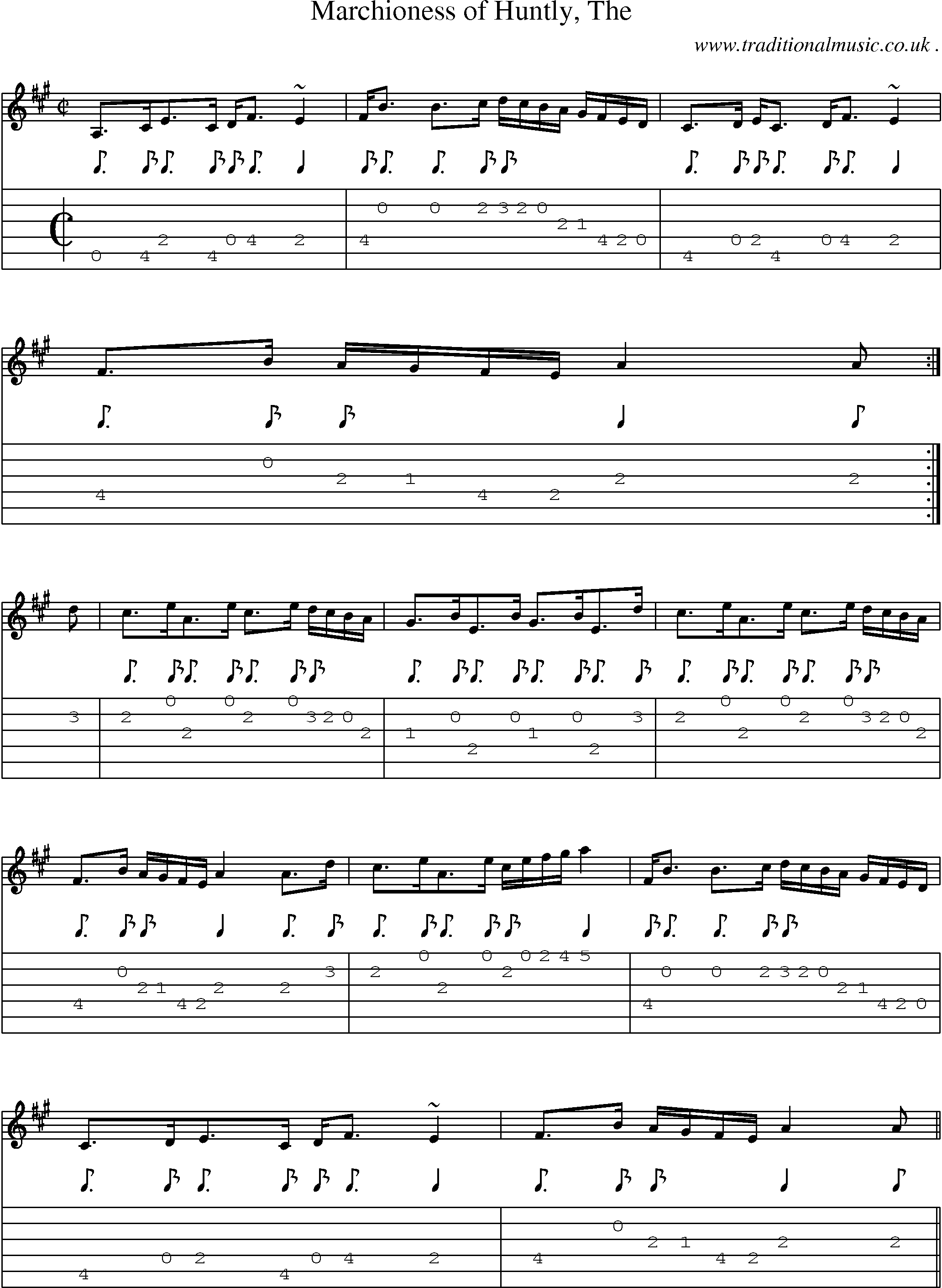 Sheet-music  score, Chords and Guitar Tabs for Marchioness Of Huntly The
