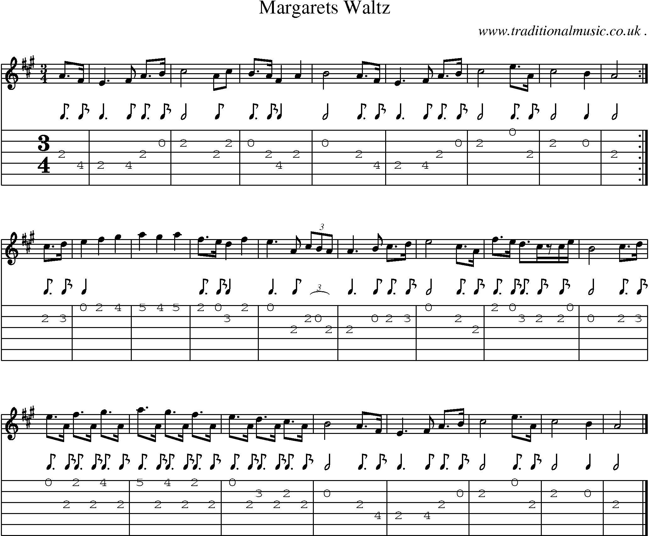 Sheet-music  score, Chords and Guitar Tabs for Margarets Waltz