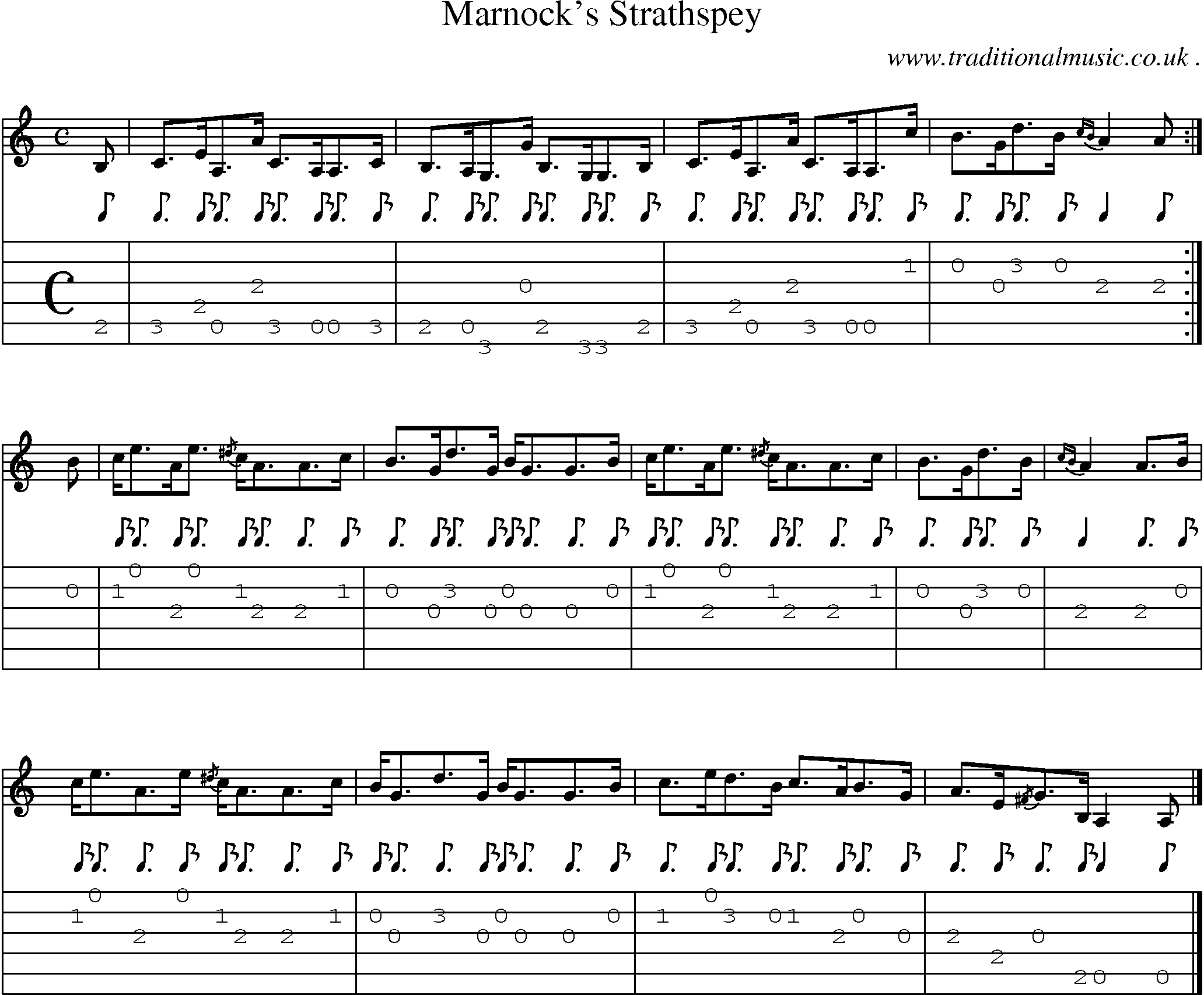 Sheet-music  score, Chords and Guitar Tabs for Marnocks Strathspey