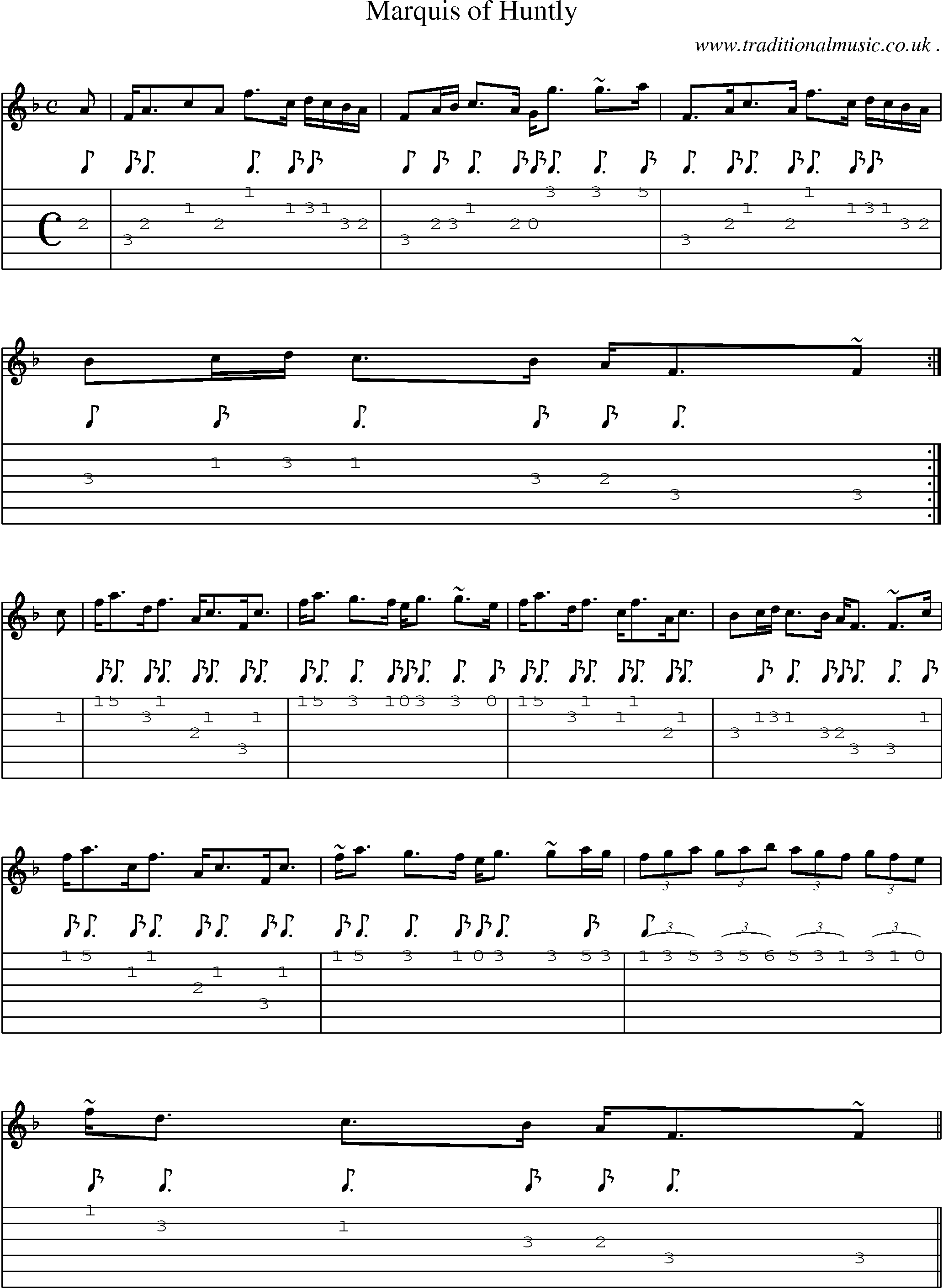 Sheet-music  score, Chords and Guitar Tabs for Marquis Of Huntly