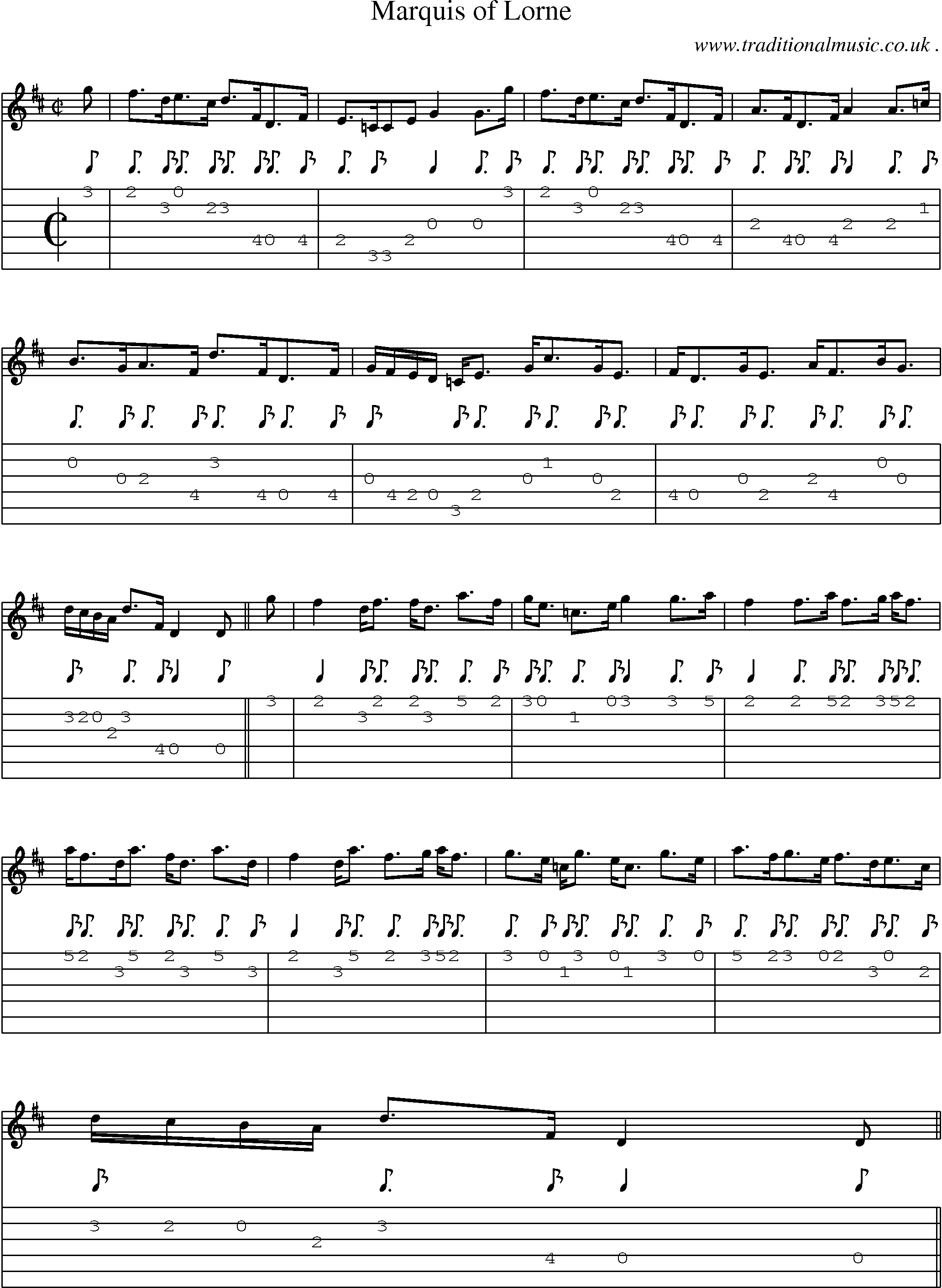 Sheet-music  score, Chords and Guitar Tabs for Marquis Of Lorne