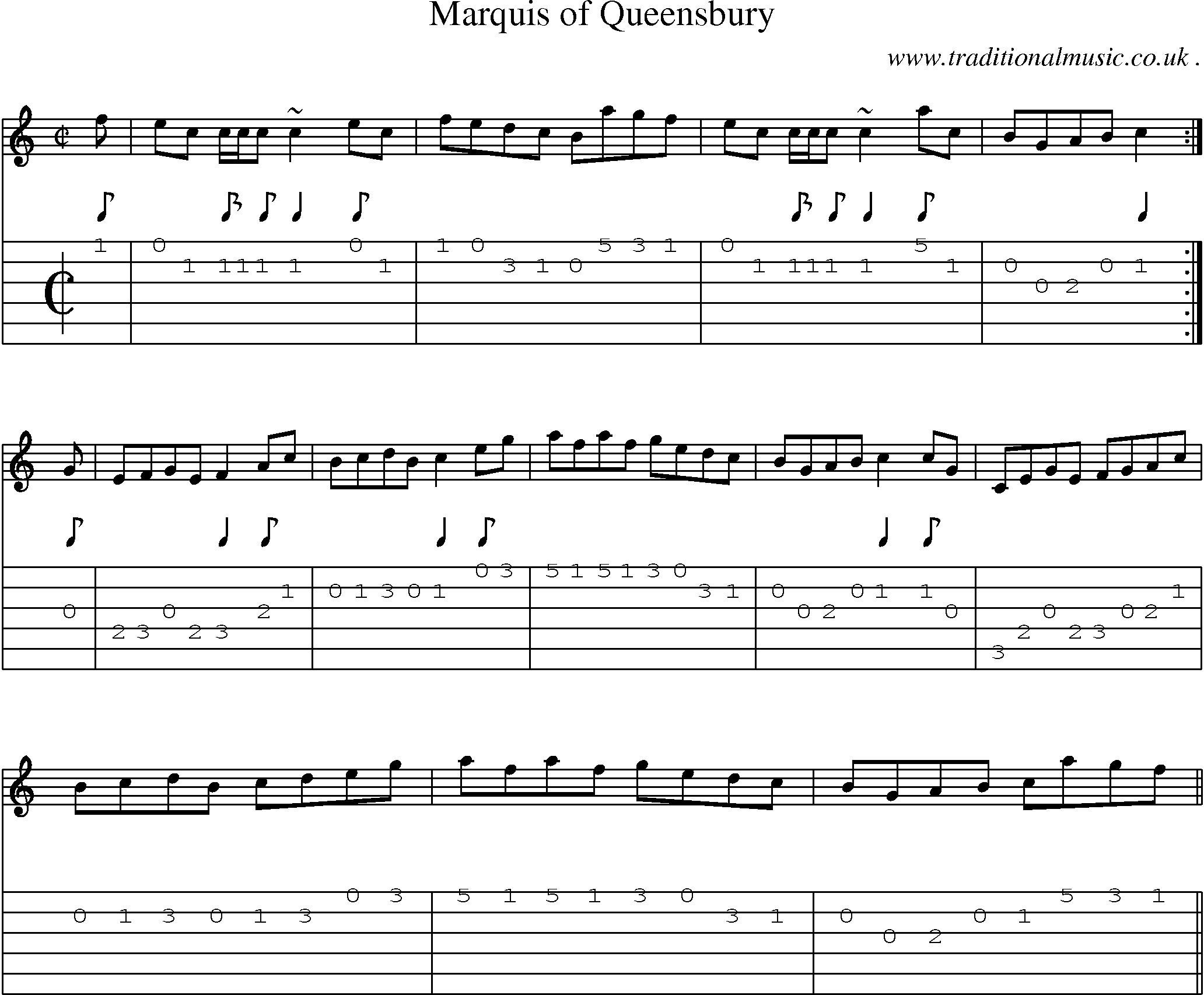 Sheet-music  score, Chords and Guitar Tabs for Marquis Of Queensbury