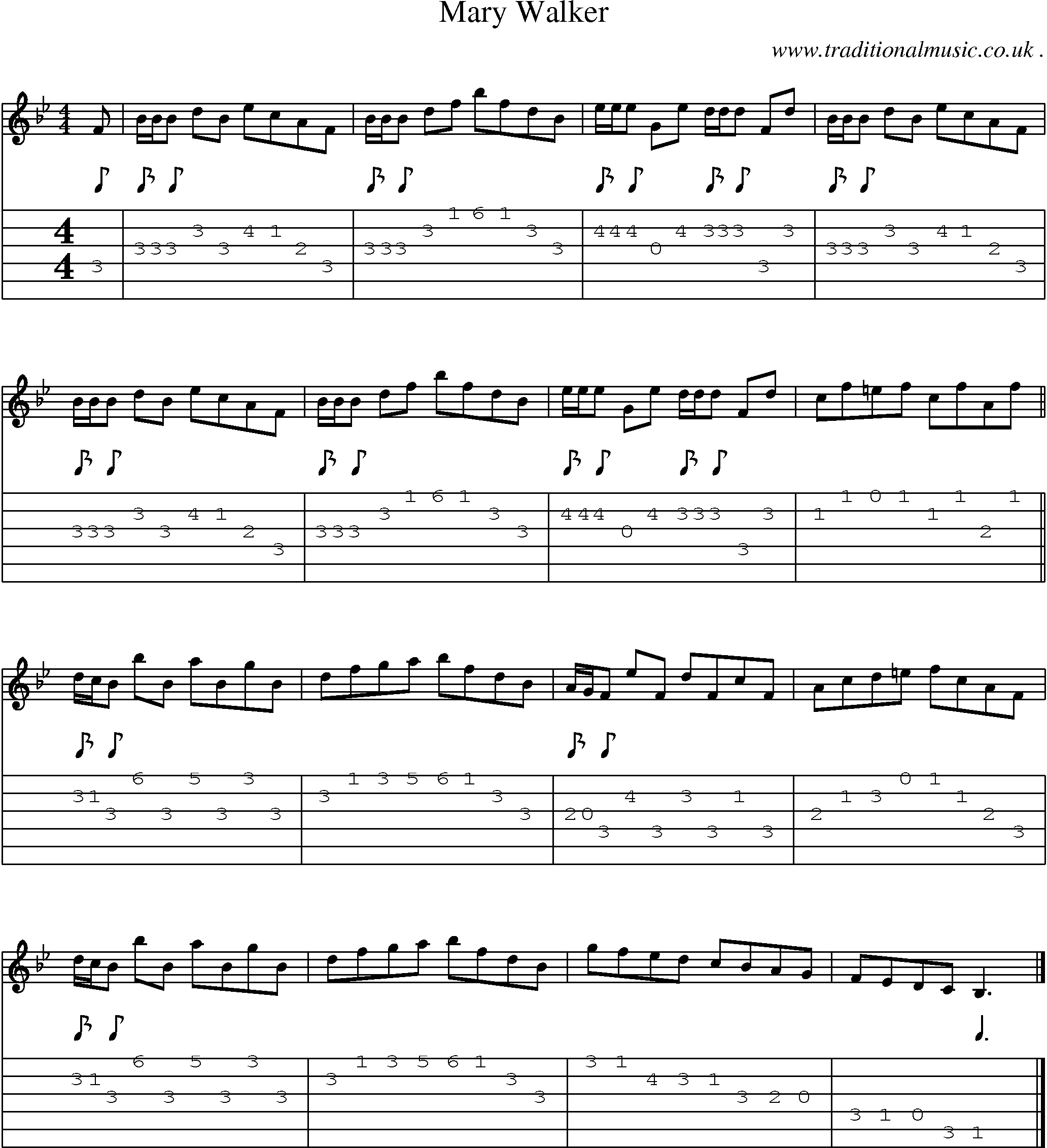 Sheet-music  score, Chords and Guitar Tabs for Mary Walker