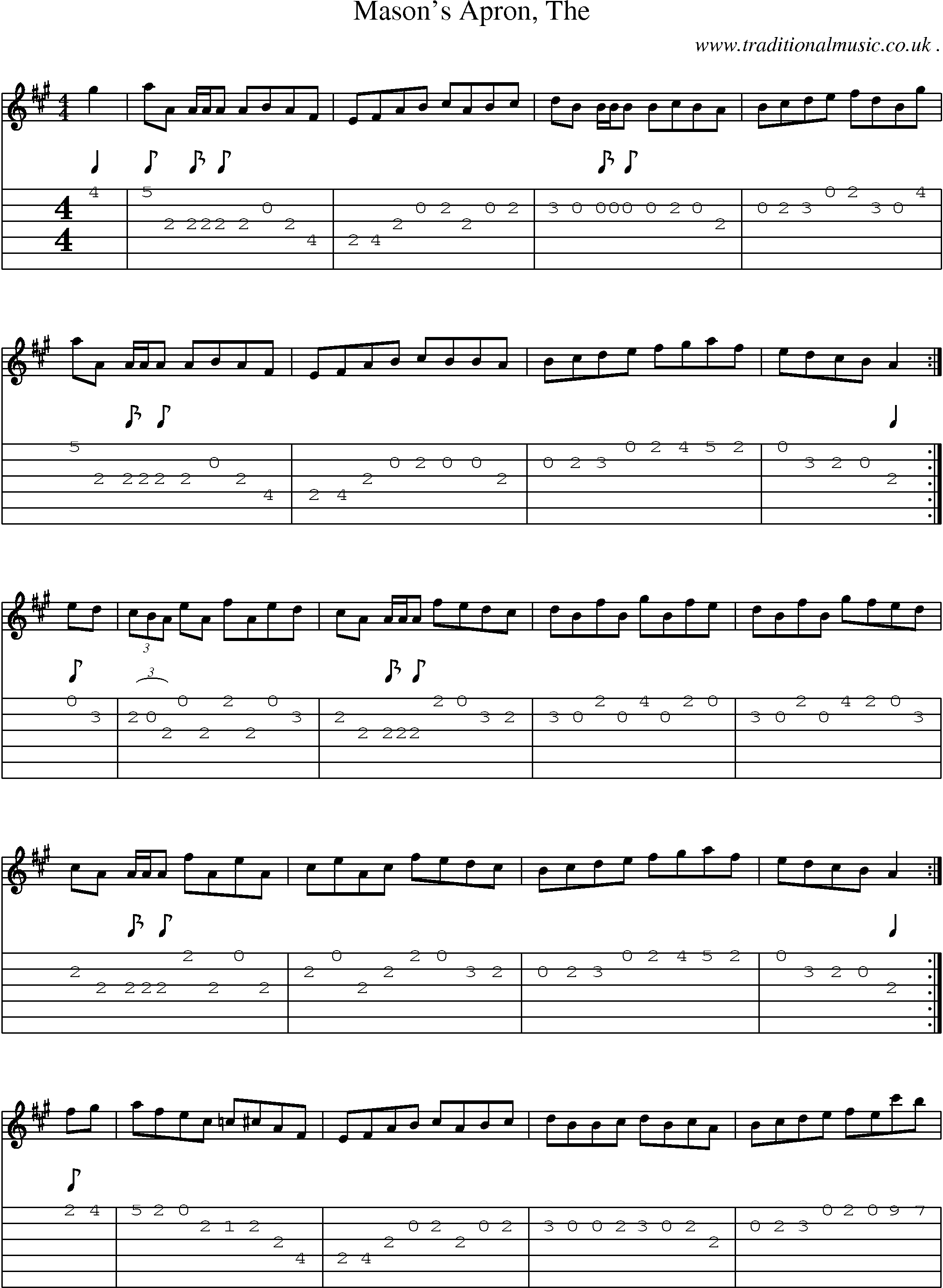 Sheet-music  score, Chords and Guitar Tabs for Masons Apron The