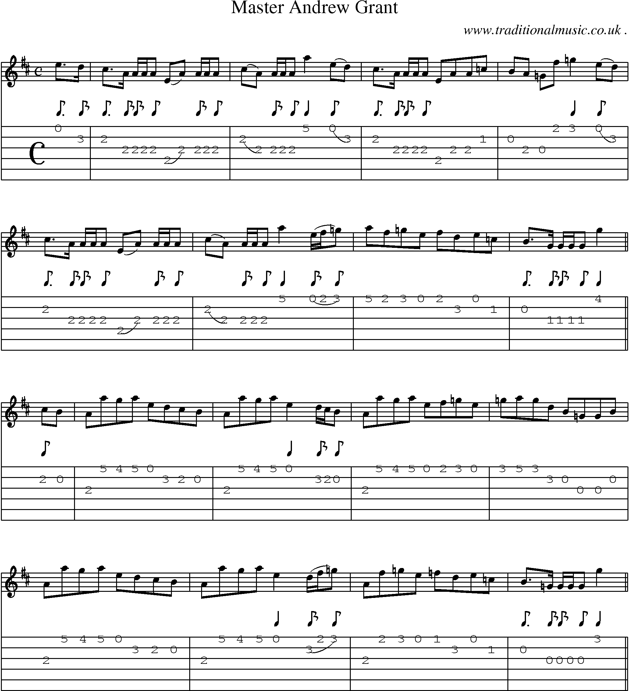 Sheet-music  score, Chords and Guitar Tabs for Master Andrew Grant