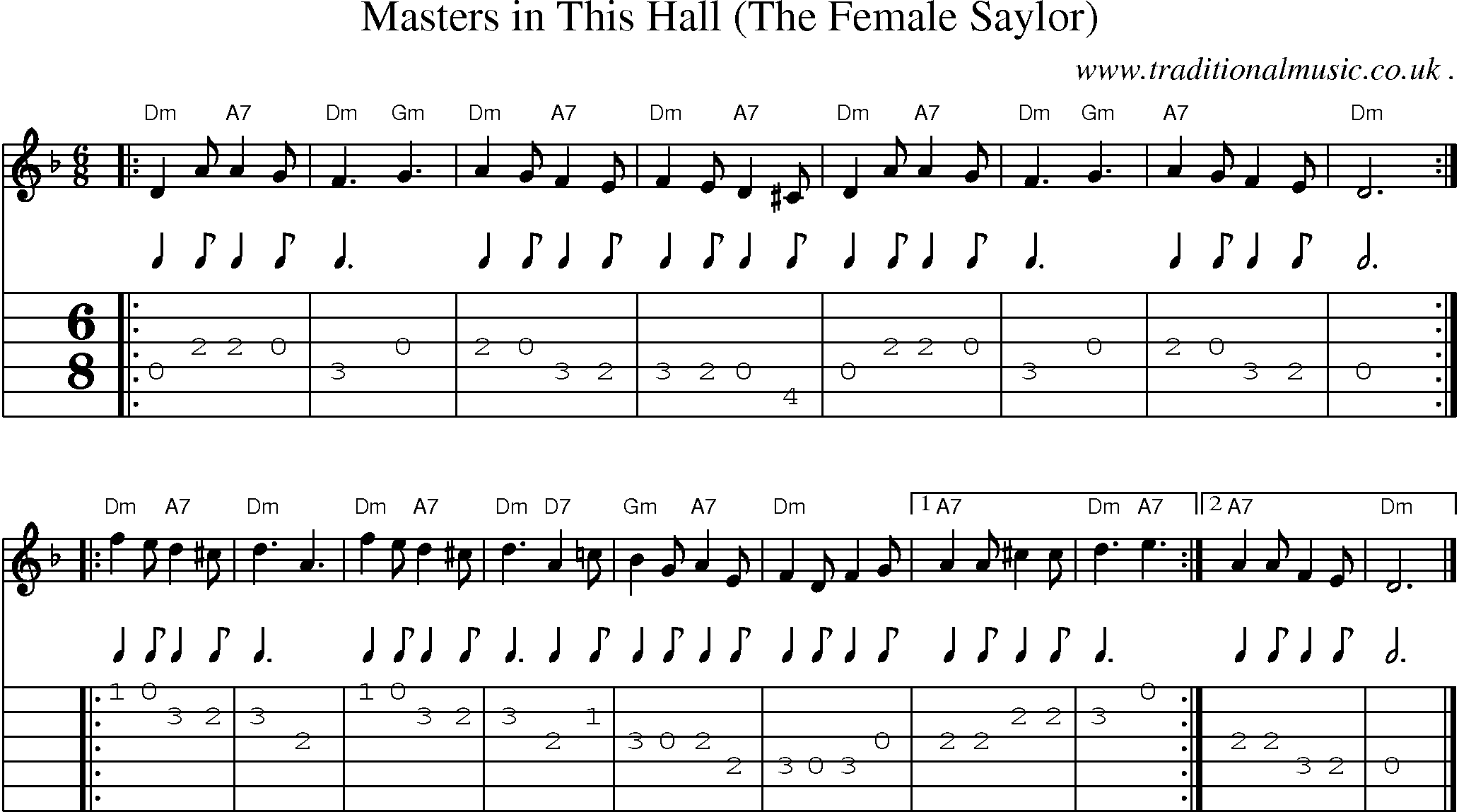 Sheet-music  score, Chords and Guitar Tabs for Masters In This Hall The Female Saylor