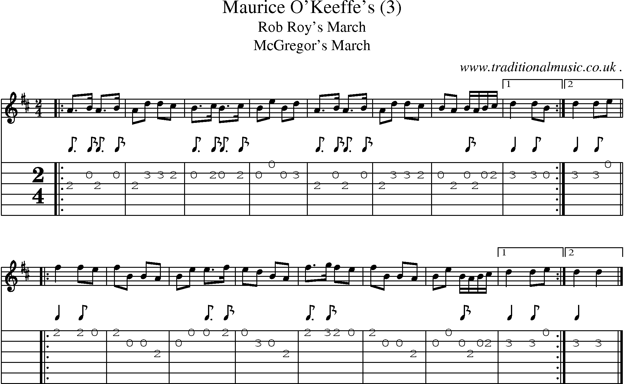Sheet-music  score, Chords and Guitar Tabs for Maurice Okeeffes 3