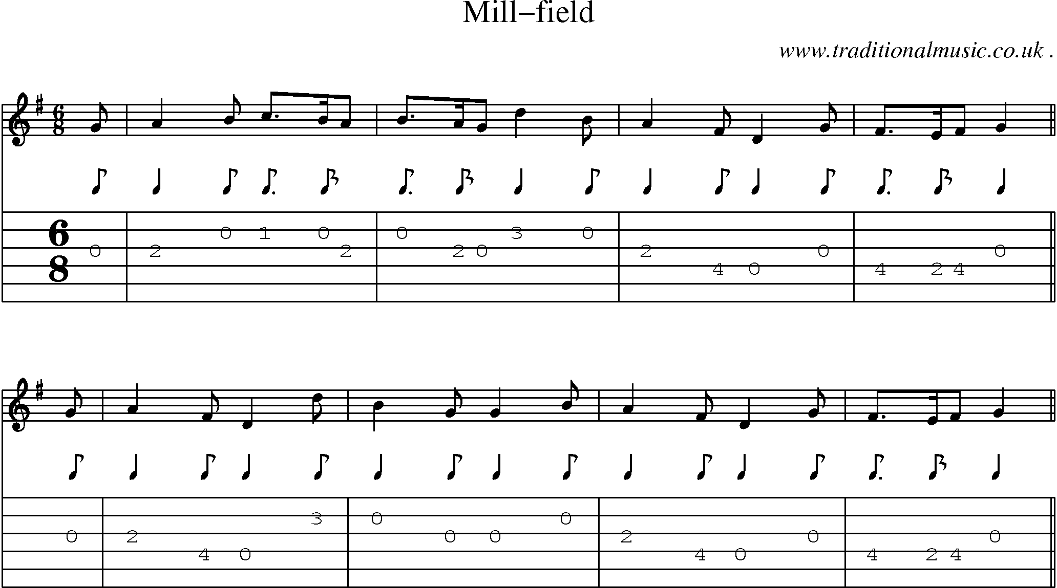 Sheet-music  score, Chords and Guitar Tabs for Mill-field