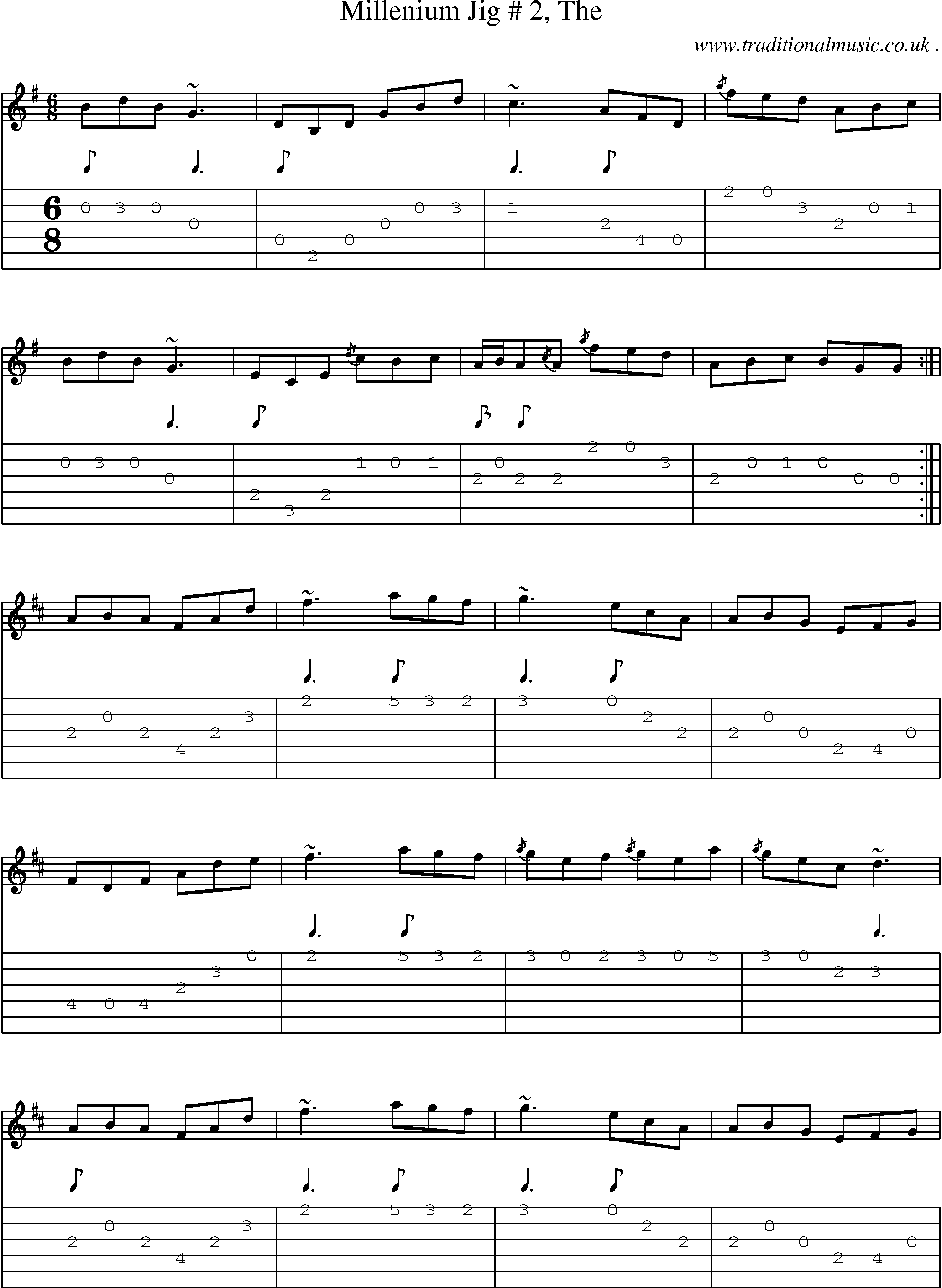 Sheet-music  score, Chords and Guitar Tabs for Millenium Jig  2 The