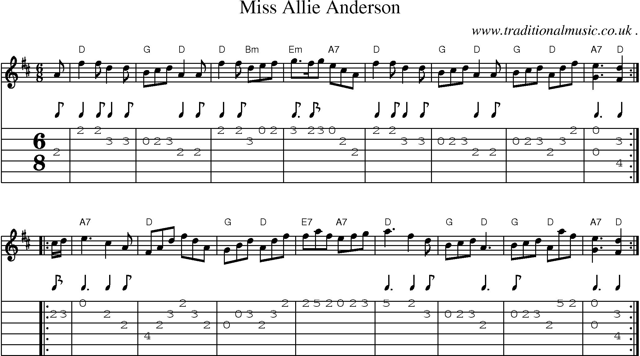 Sheet-music  score, Chords and Guitar Tabs for Miss Allie Anderson