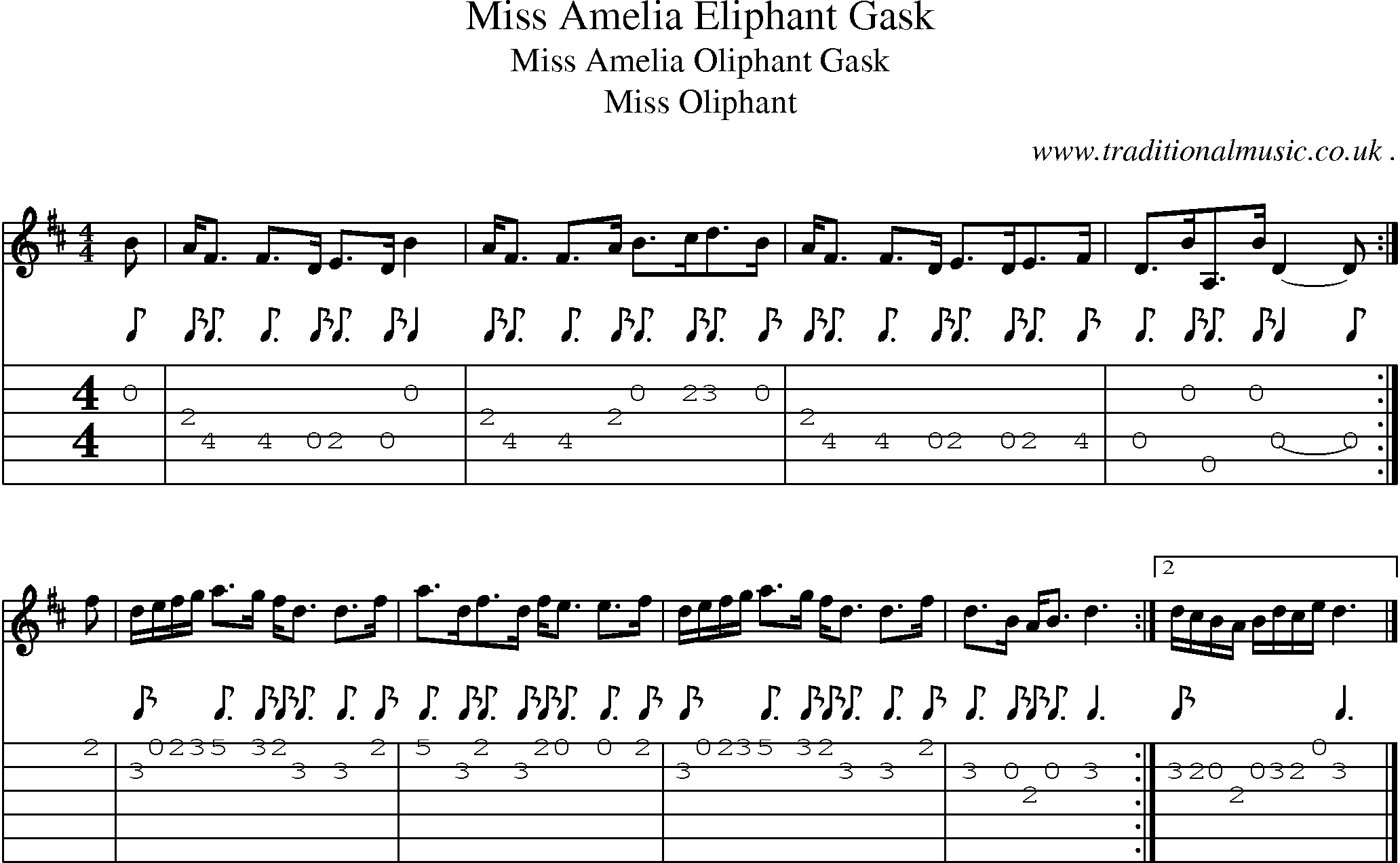 Sheet-music  score, Chords and Guitar Tabs for Miss Amelia Eliphant Gask