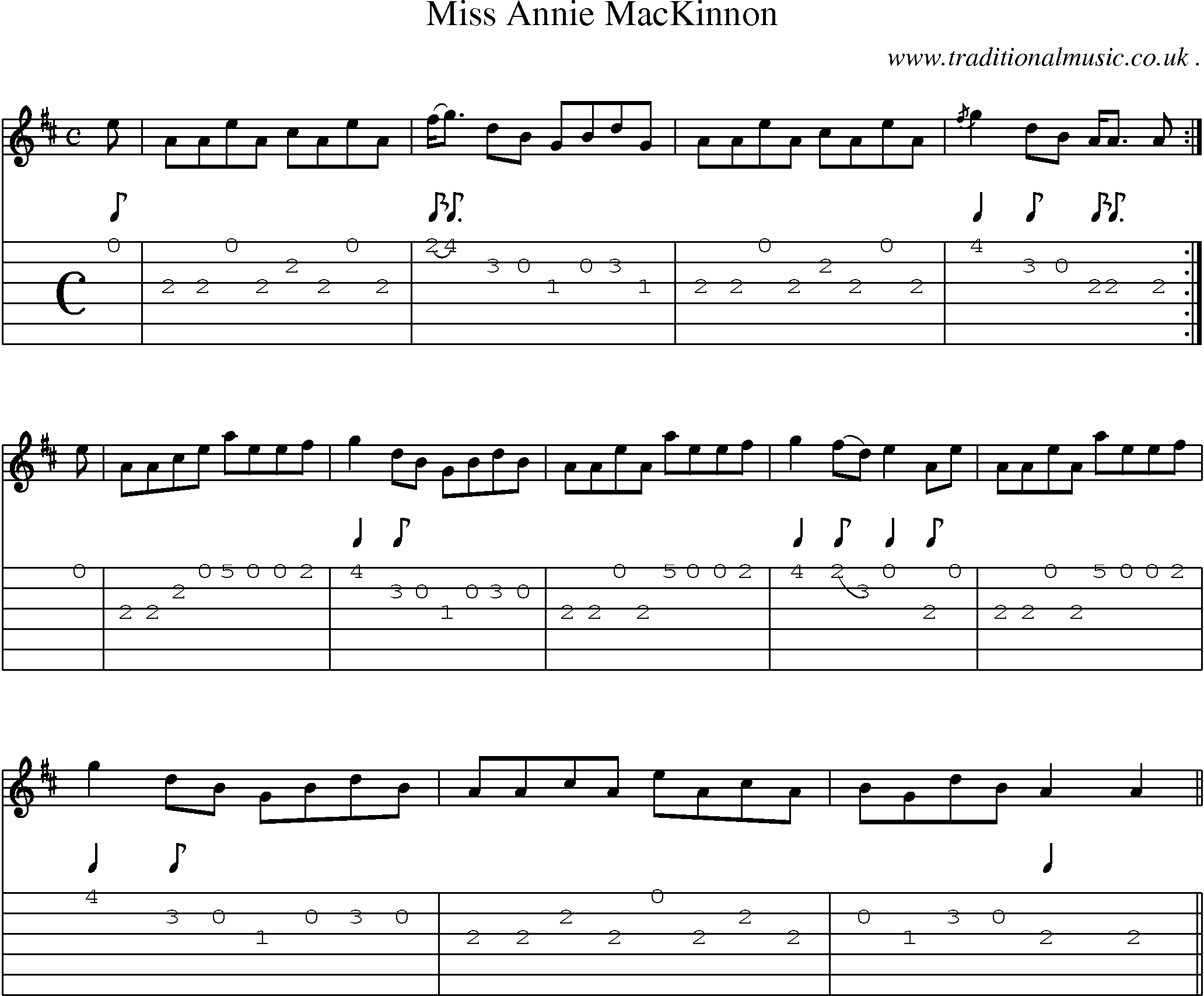 Sheet-music  score, Chords and Guitar Tabs for Miss Annie Mackinnon