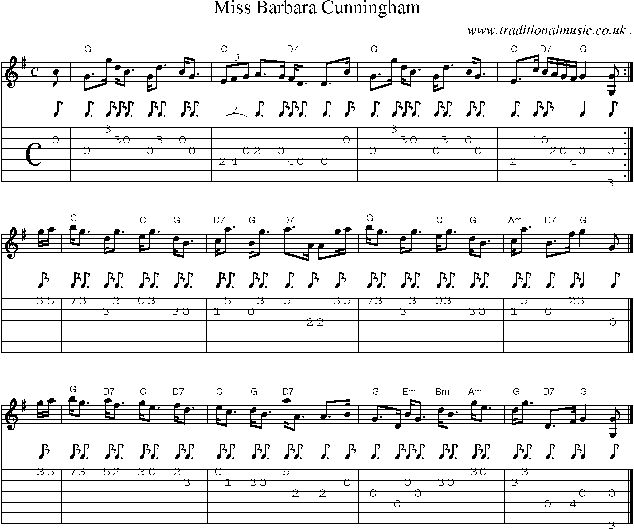 Sheet-music  score, Chords and Guitar Tabs for Miss Barbara Cunningham