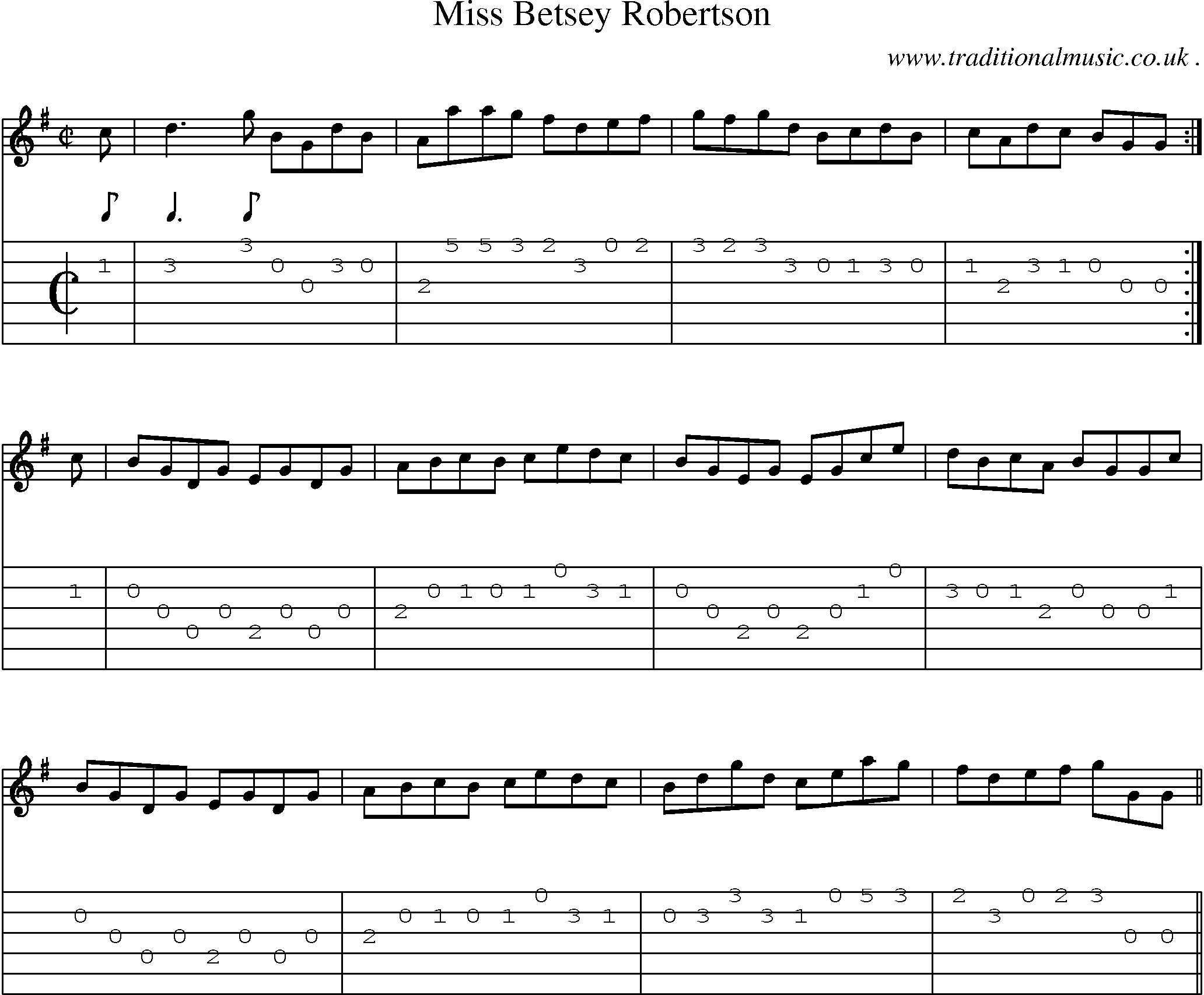 Sheet-music  score, Chords and Guitar Tabs for Miss Betsey Robertson