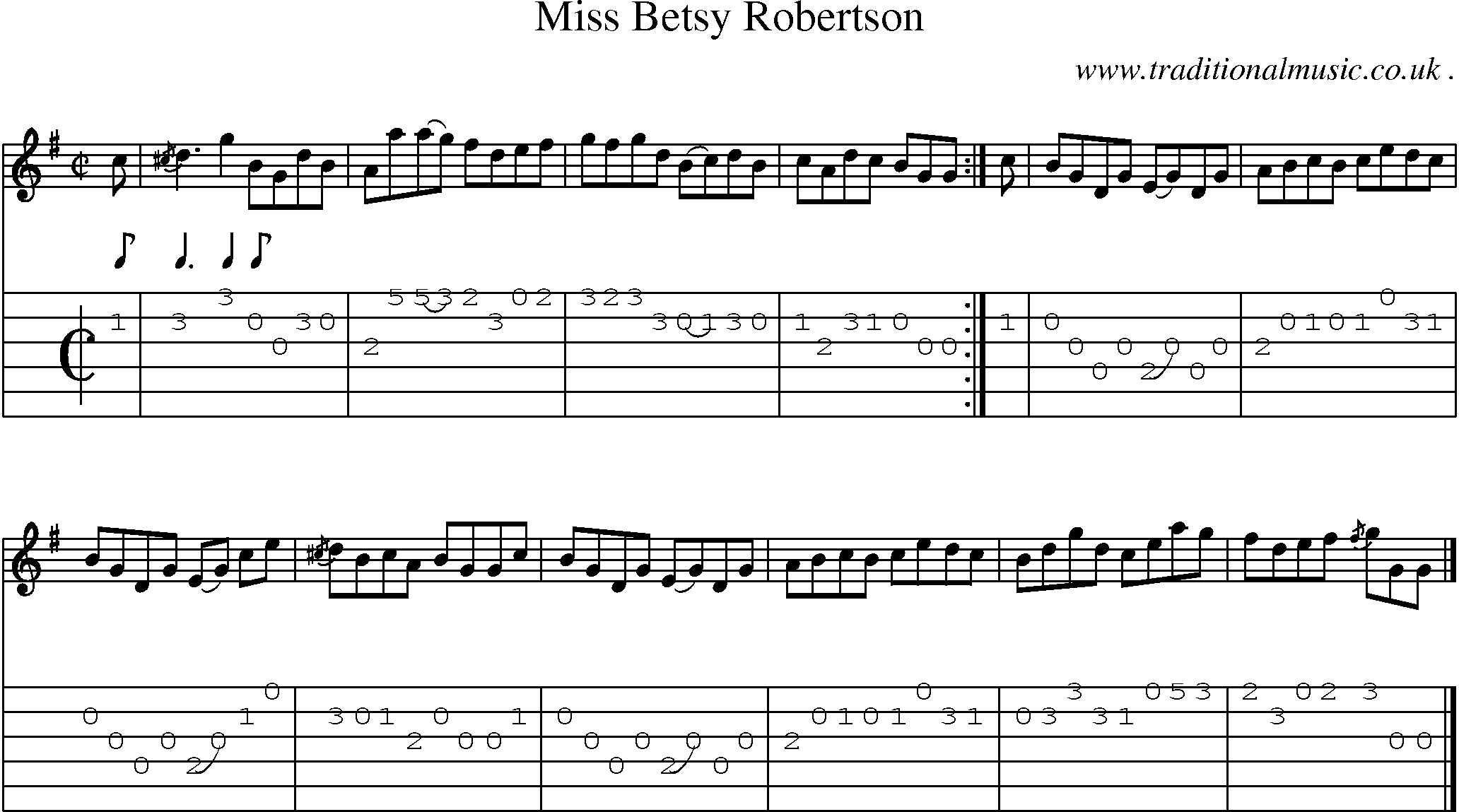 Sheet-music  score, Chords and Guitar Tabs for Miss Betsy Robertson