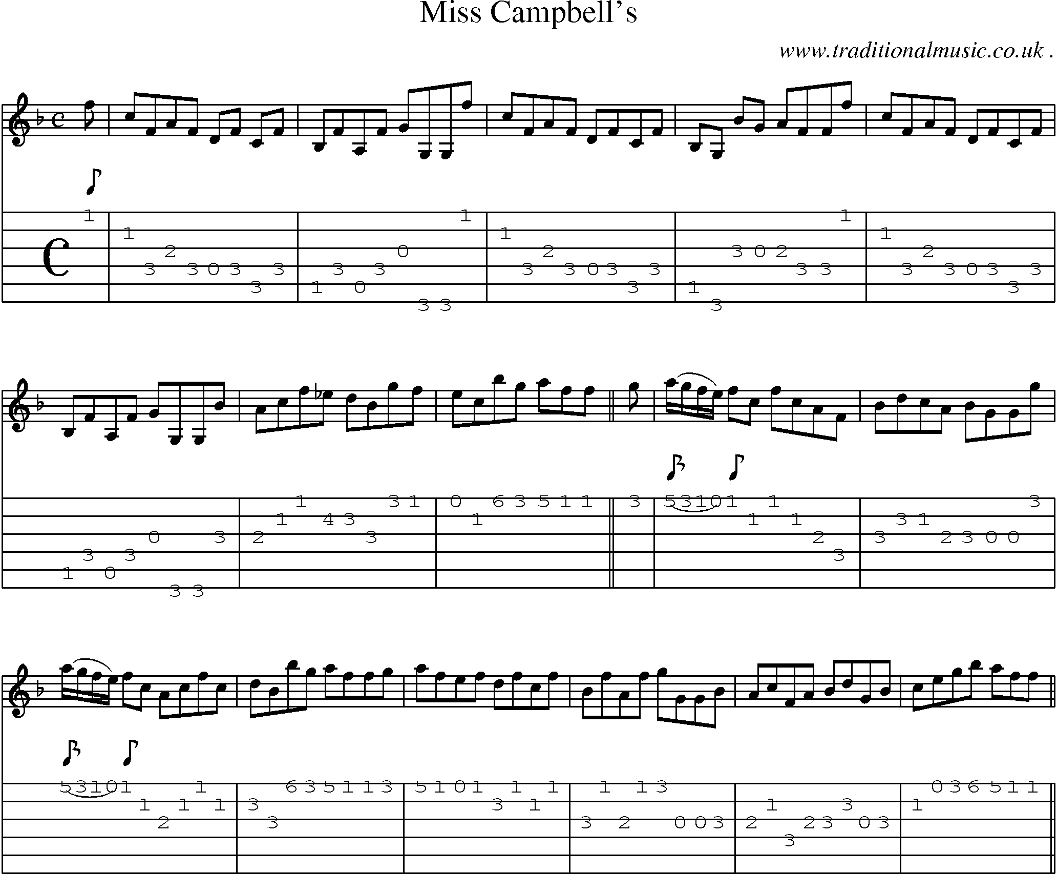 Sheet-music  score, Chords and Guitar Tabs for Miss Campbells