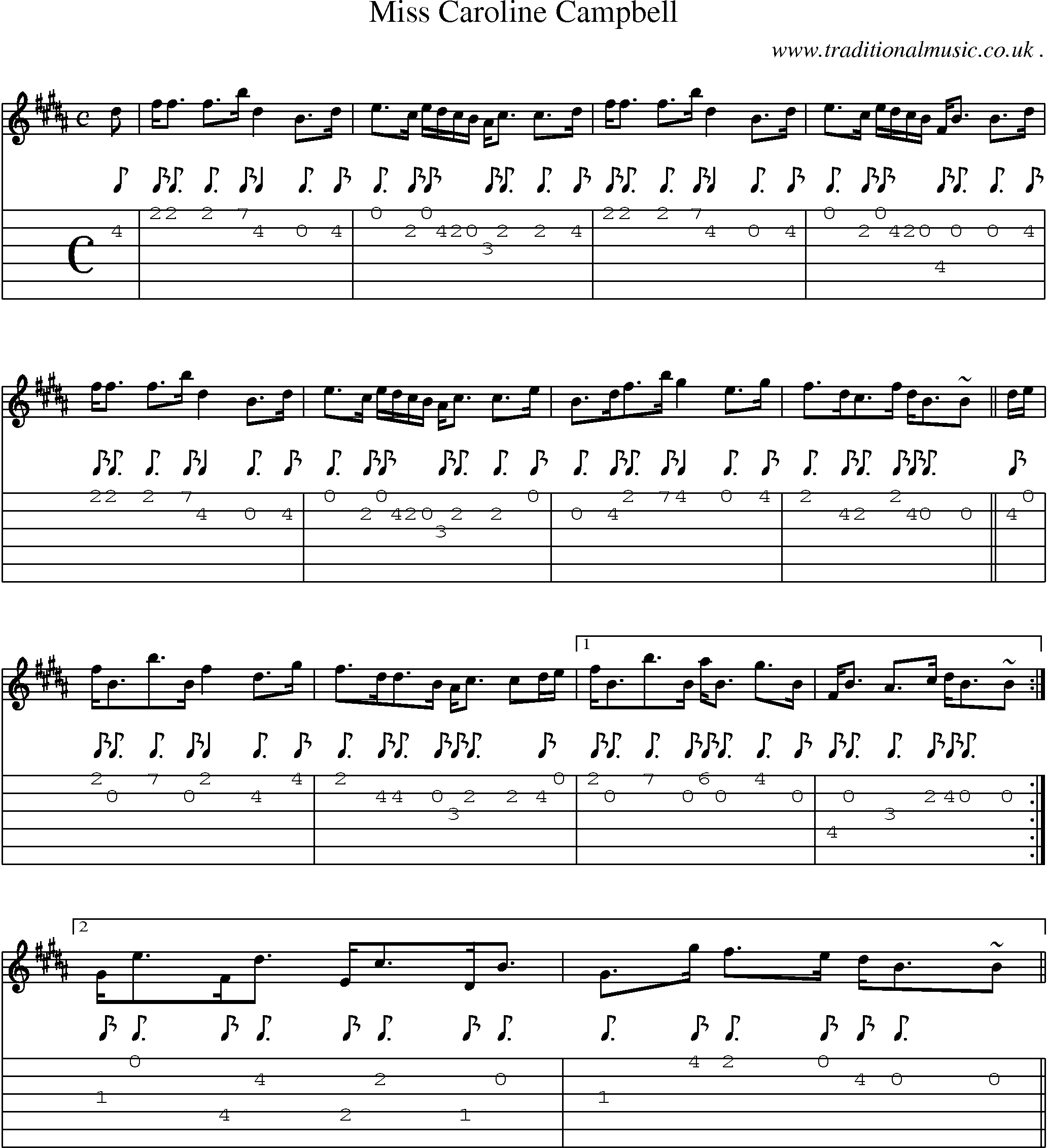 Sheet-music  score, Chords and Guitar Tabs for Miss Caroline Campbell