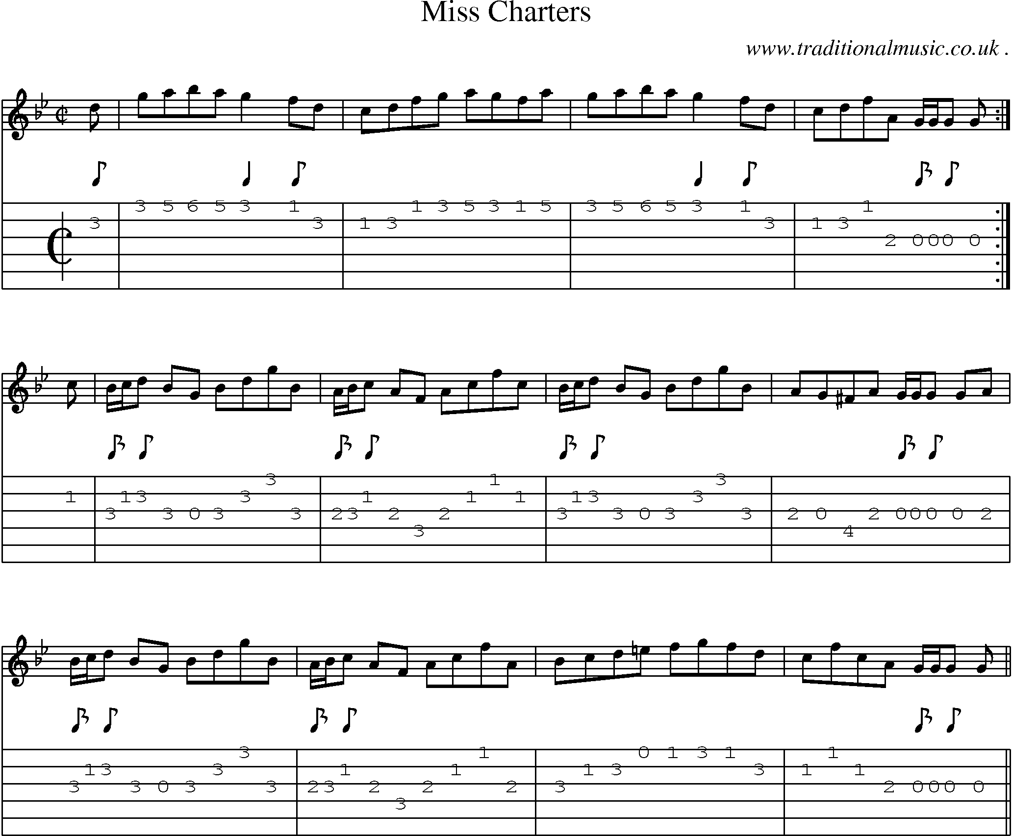 Sheet-music  score, Chords and Guitar Tabs for Miss Charters