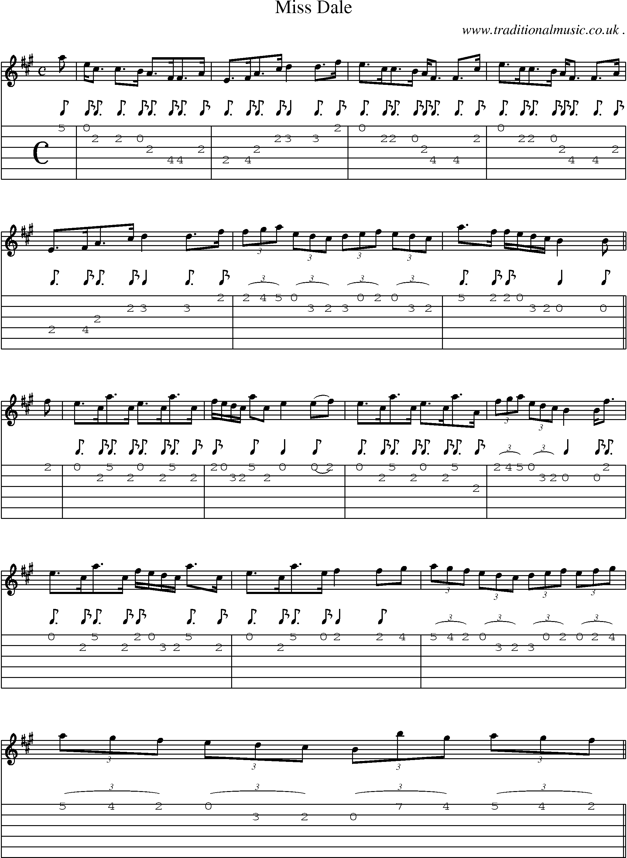 Sheet-music  score, Chords and Guitar Tabs for Miss Dale