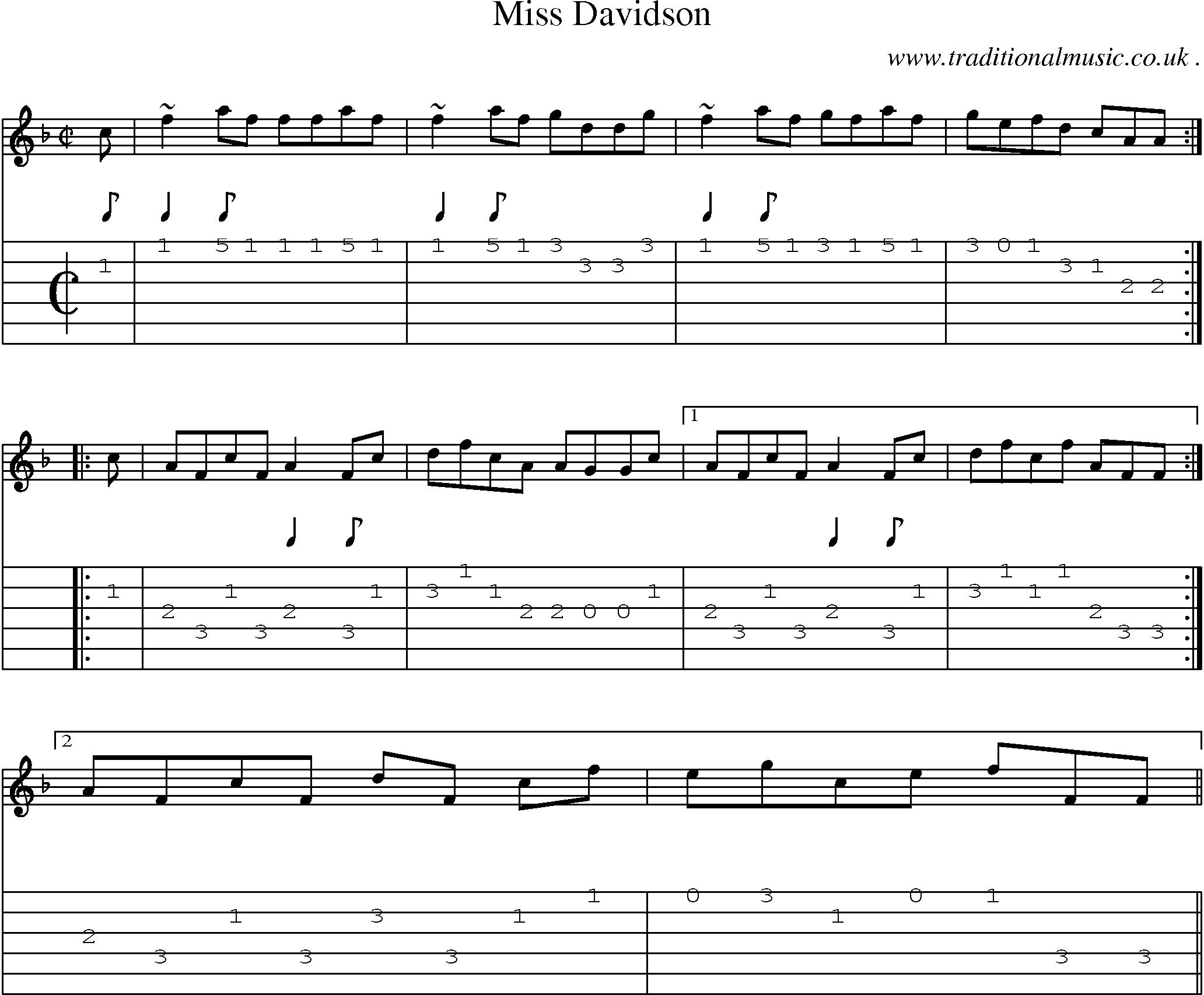 Sheet-music  score, Chords and Guitar Tabs for Miss Davidson