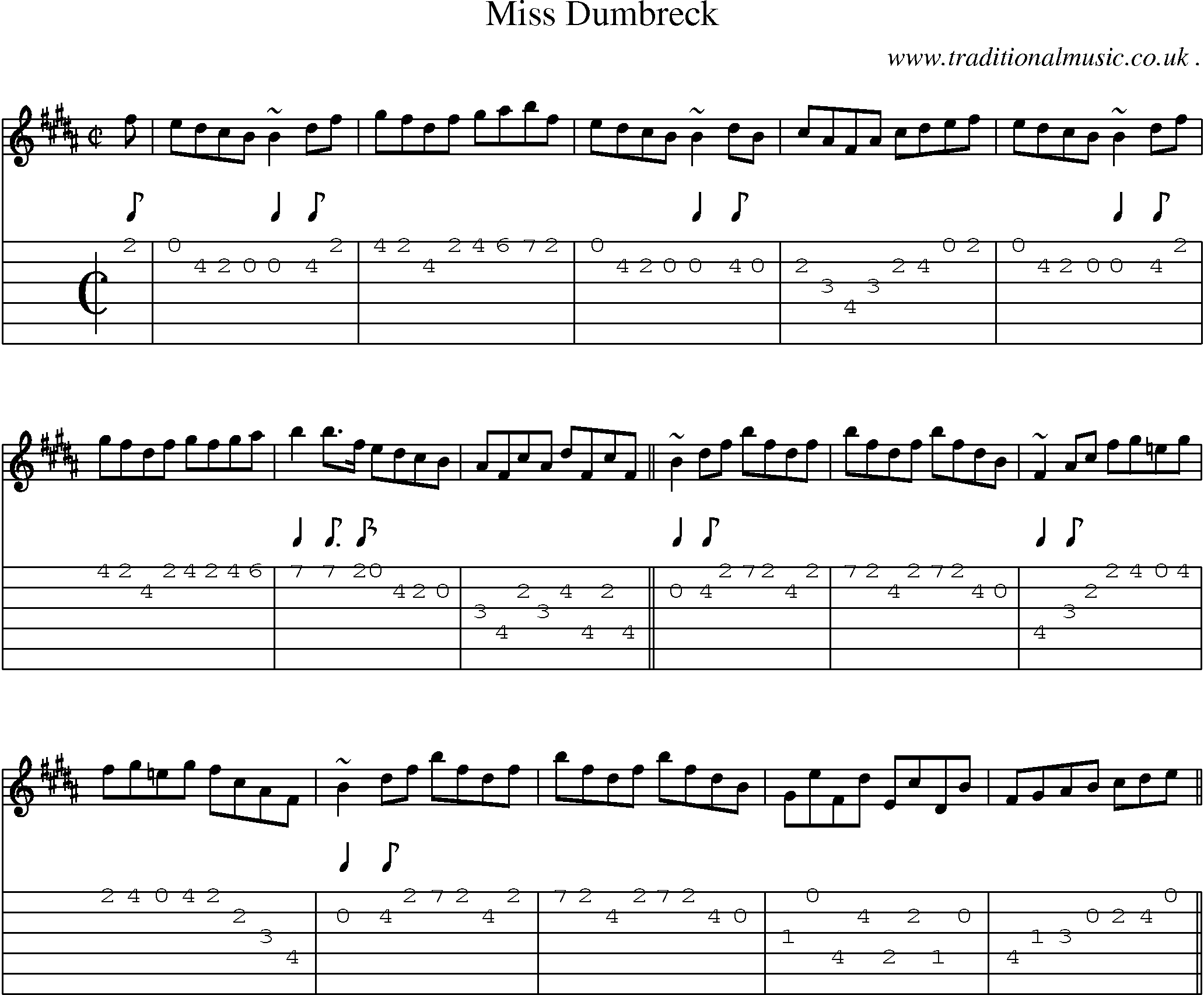 Sheet-music  score, Chords and Guitar Tabs for Miss Dumbreck