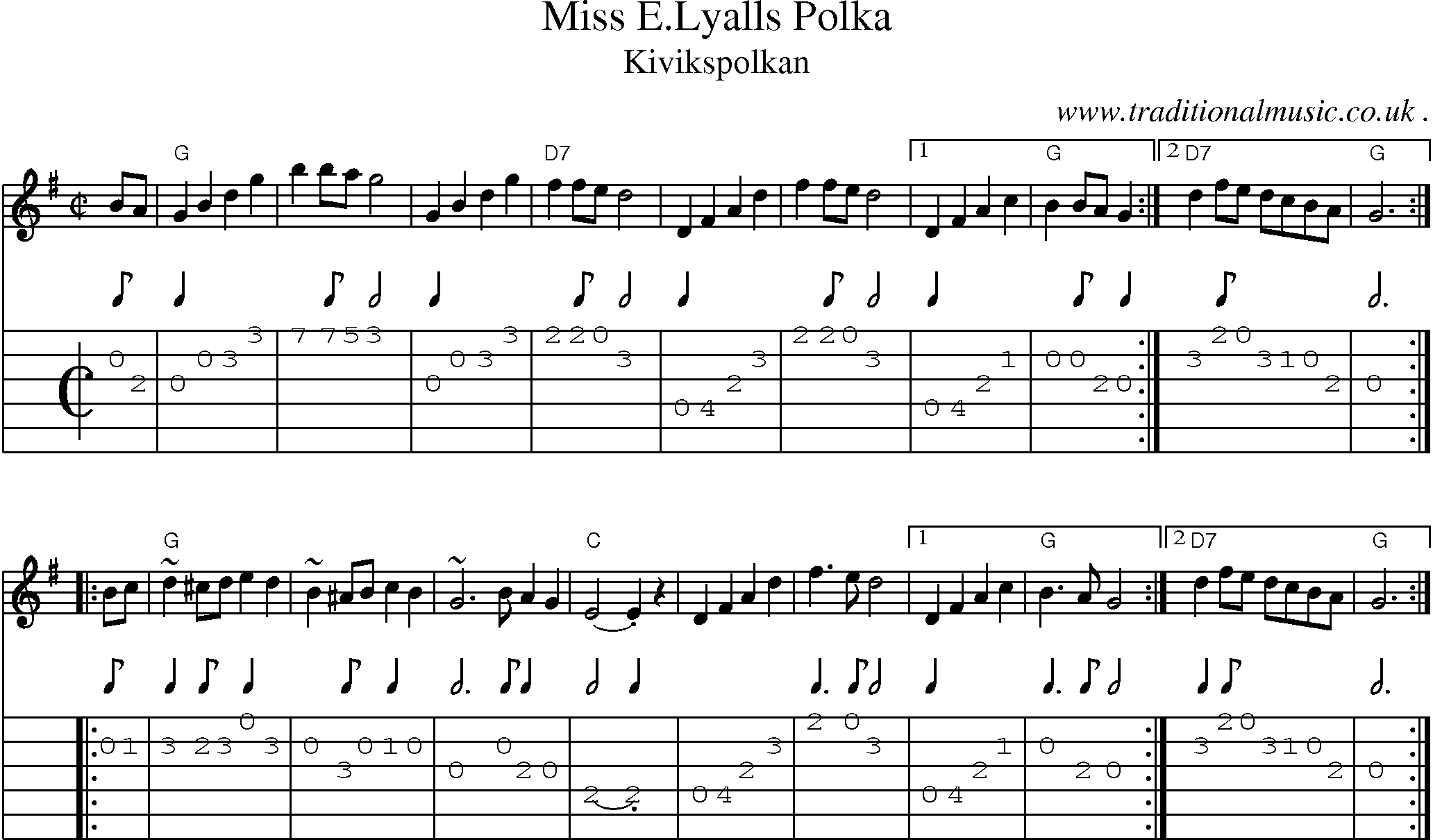 Sheet-music  score, Chords and Guitar Tabs for Miss Elyalls Polka