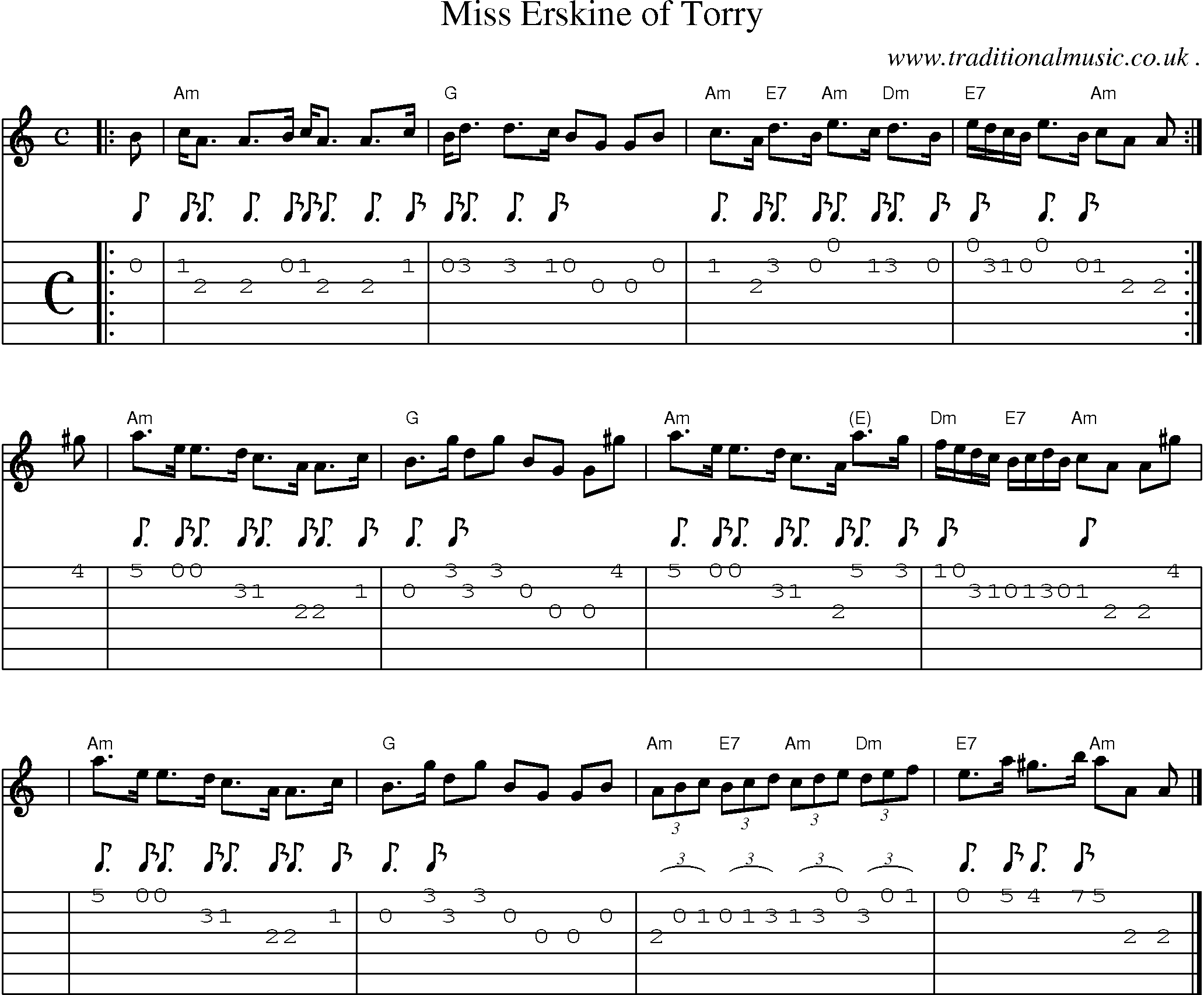 Sheet-music  score, Chords and Guitar Tabs for Miss Erskine Of Torry