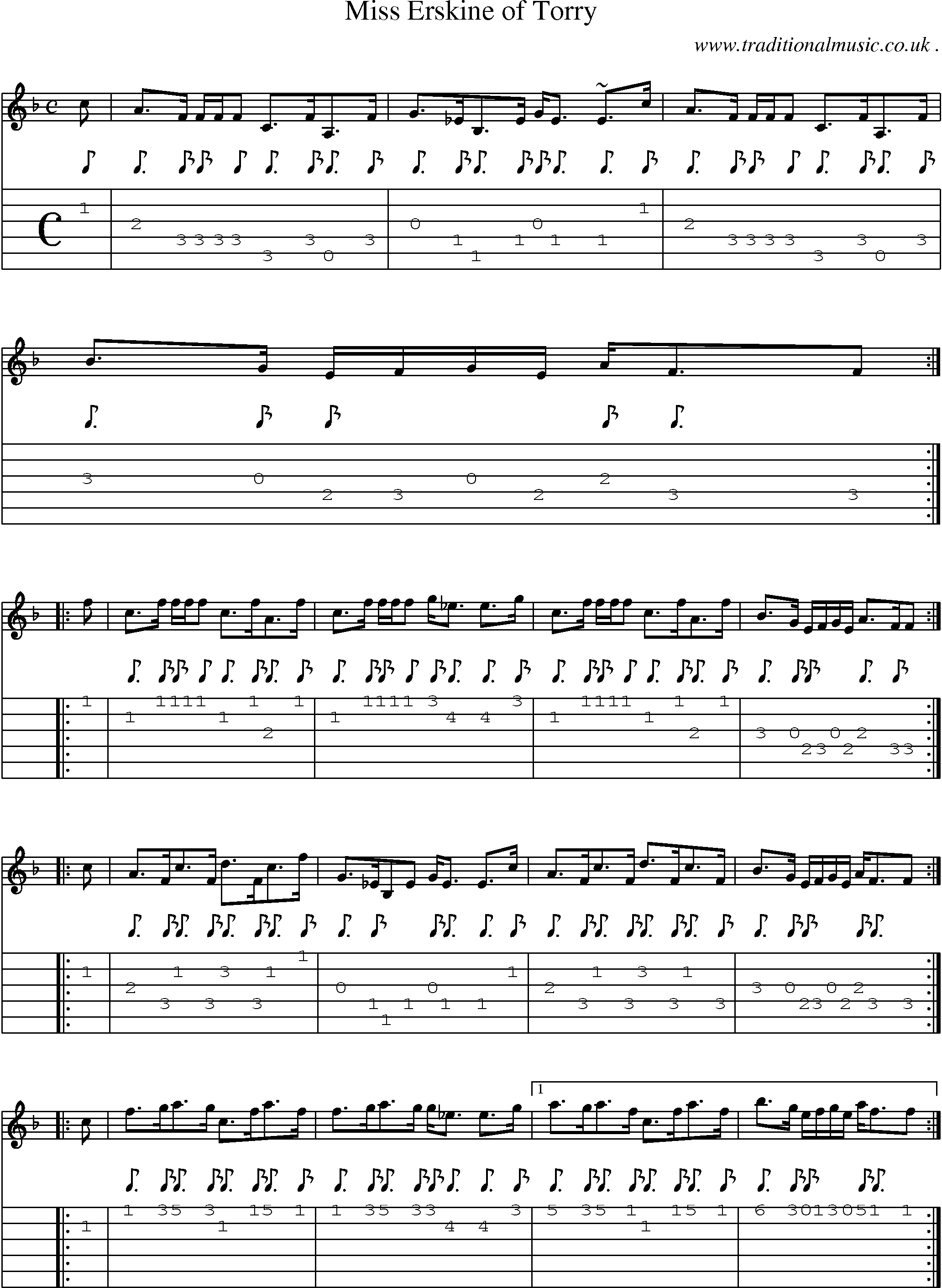 Sheet-music  score, Chords and Guitar Tabs for Miss Erskine Of Torry 