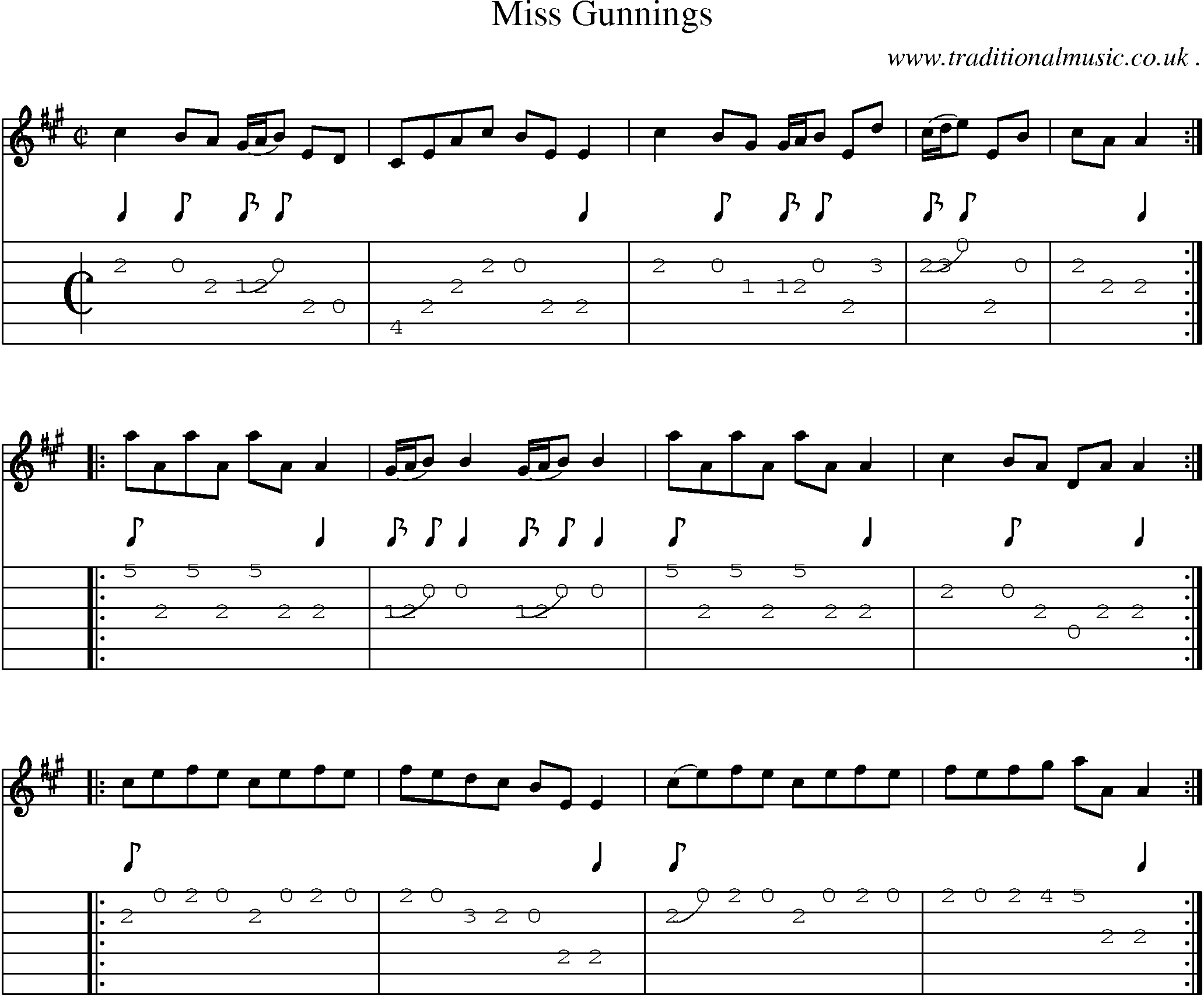 Sheet-music  score, Chords and Guitar Tabs for Miss Gunnings